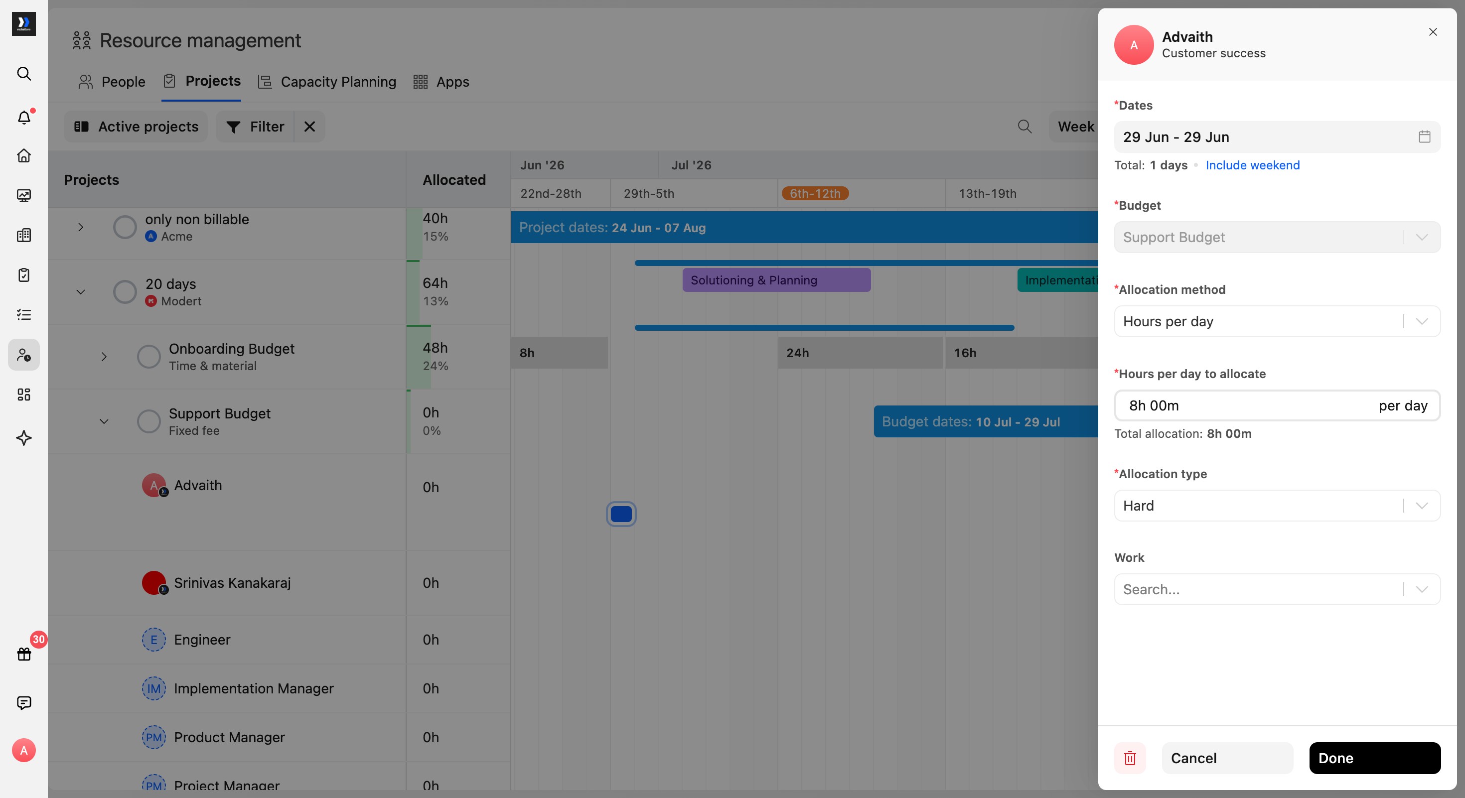 Allocation drawer for a budget-level resource allocation