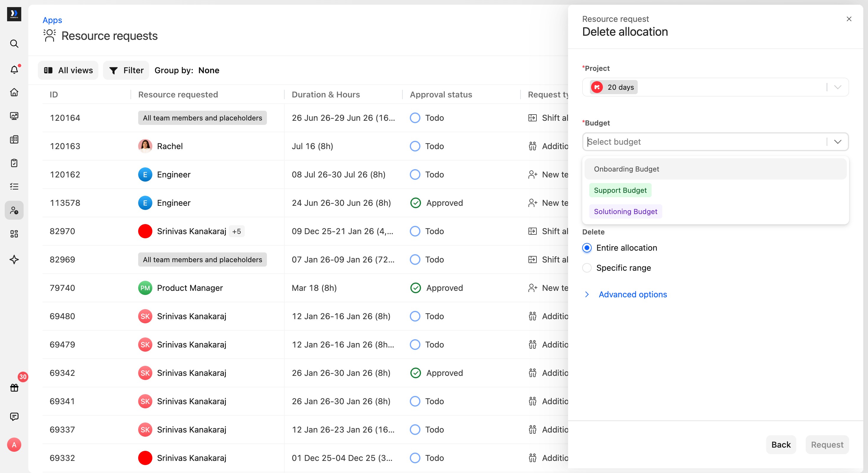 Delete allocation request