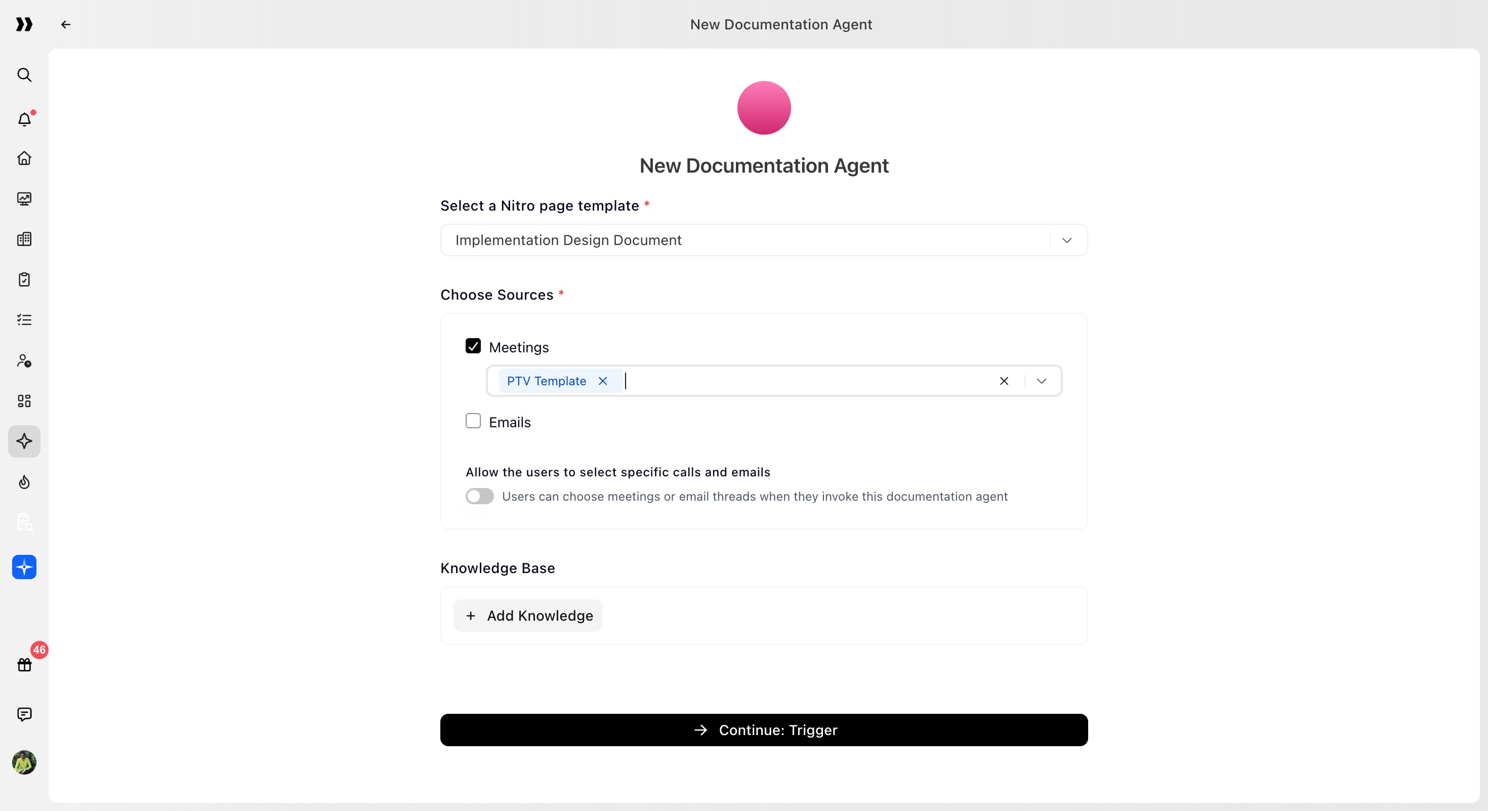 Source configuration with a meeting template selected
