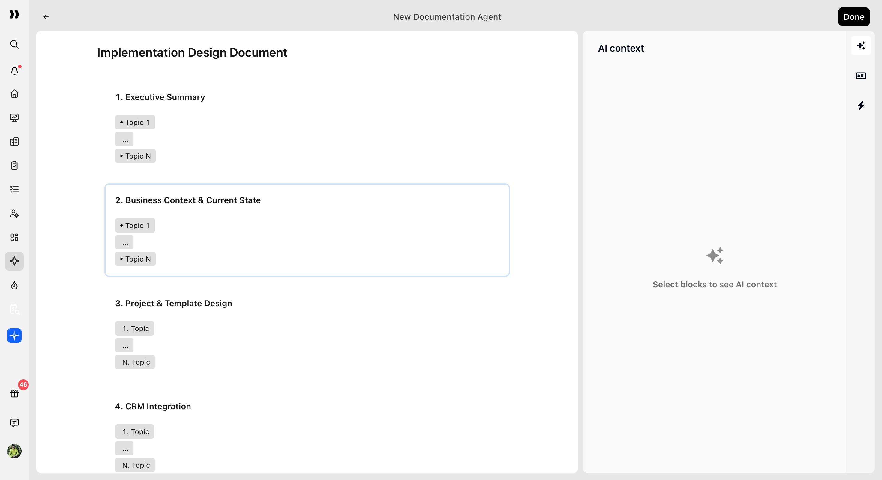 Document preview and AI context panel