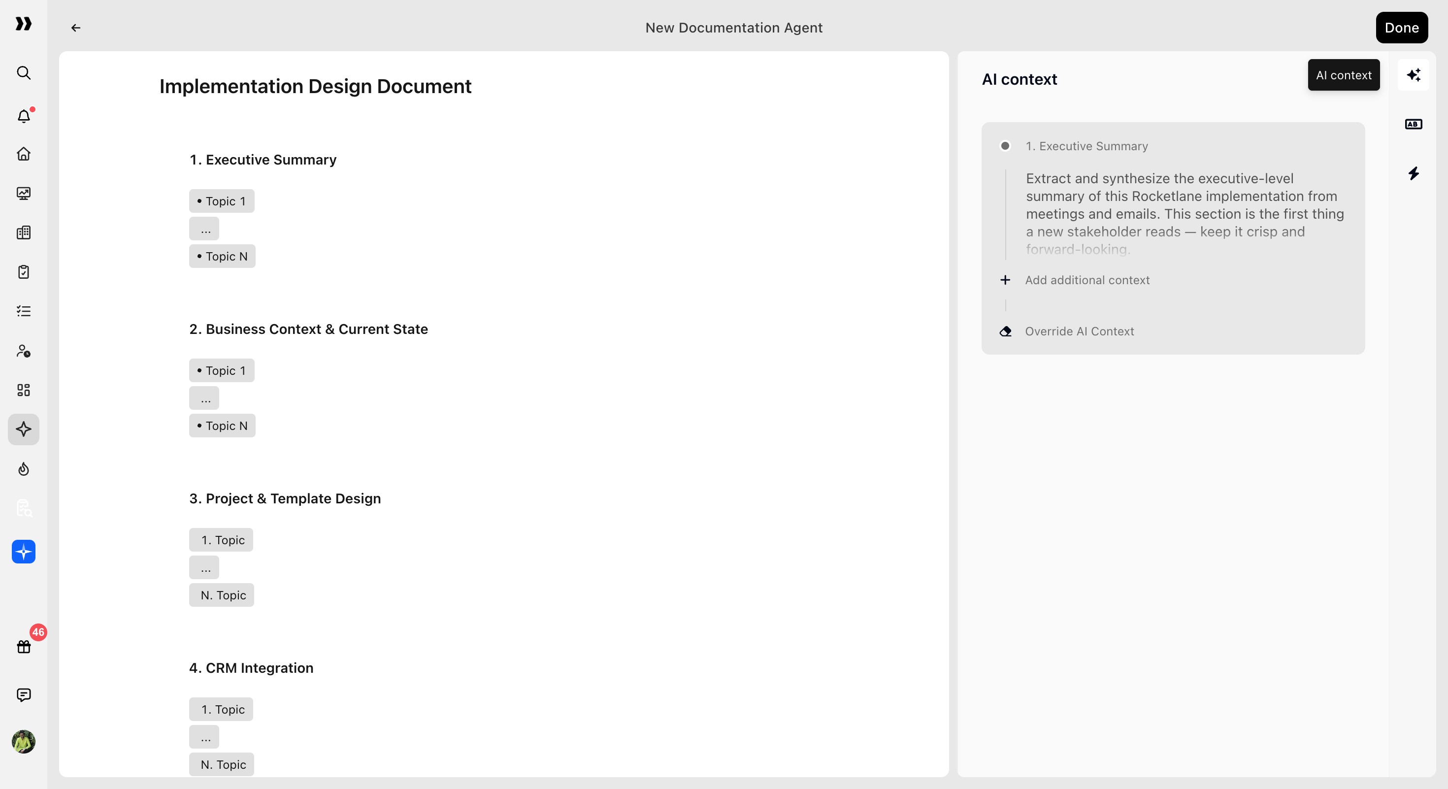 Populated AI context with customization controls