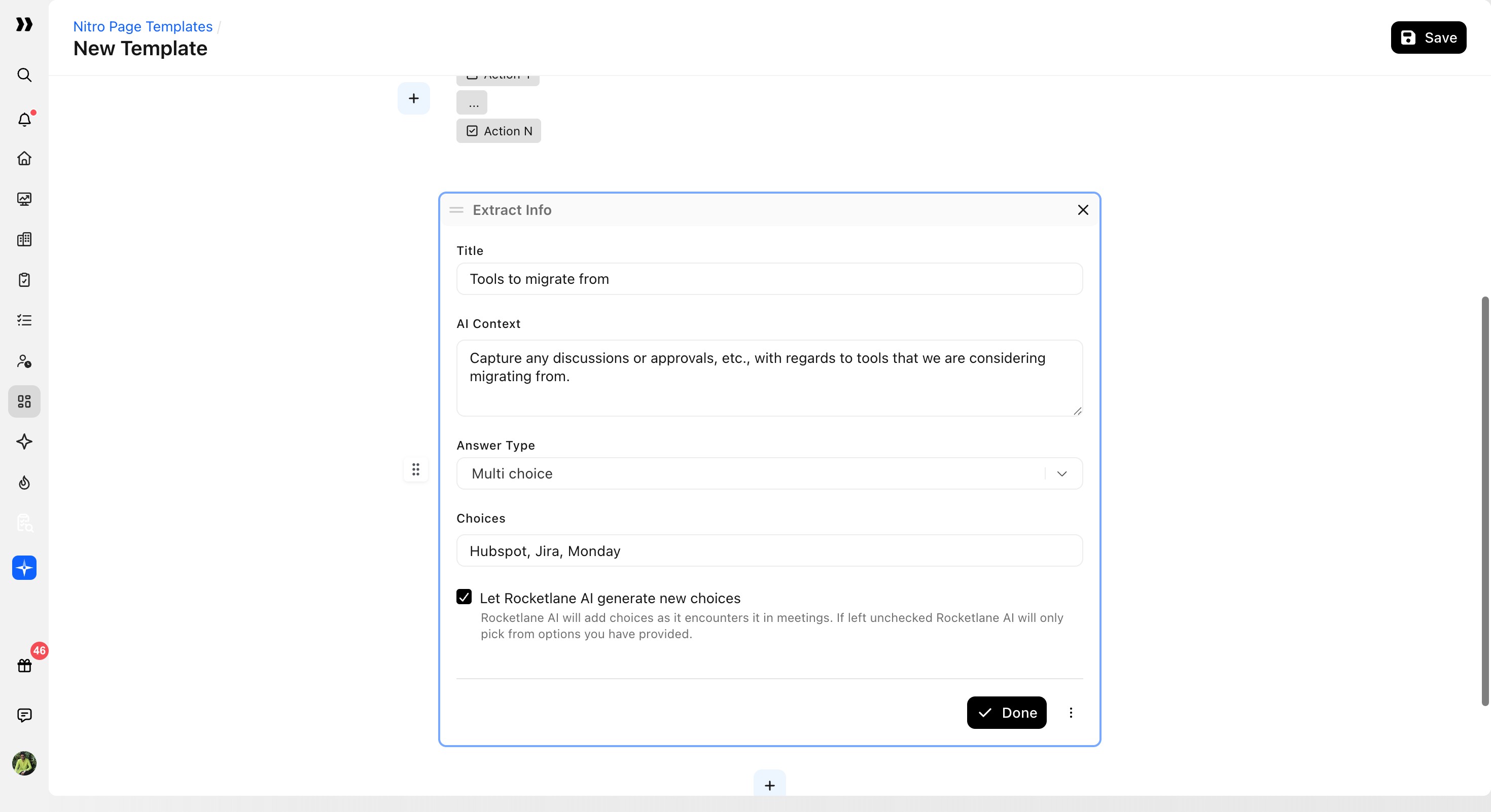 Extract Info block for migration tools with Multi choice and AI-generated choices enabled