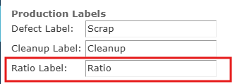 Production Labels section with Ratio Label field
