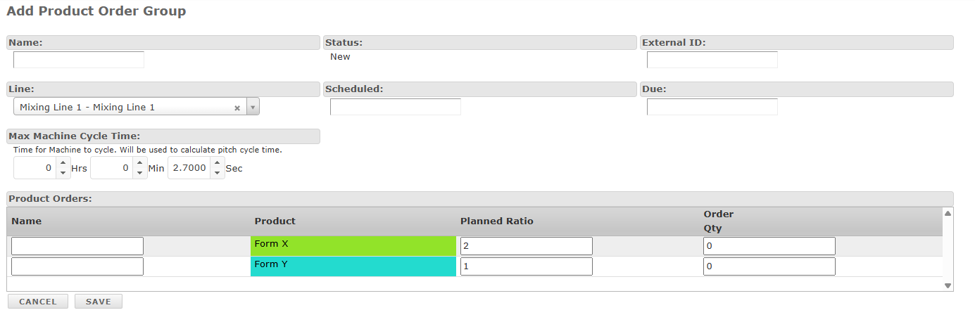 Add Product Order Group page from template