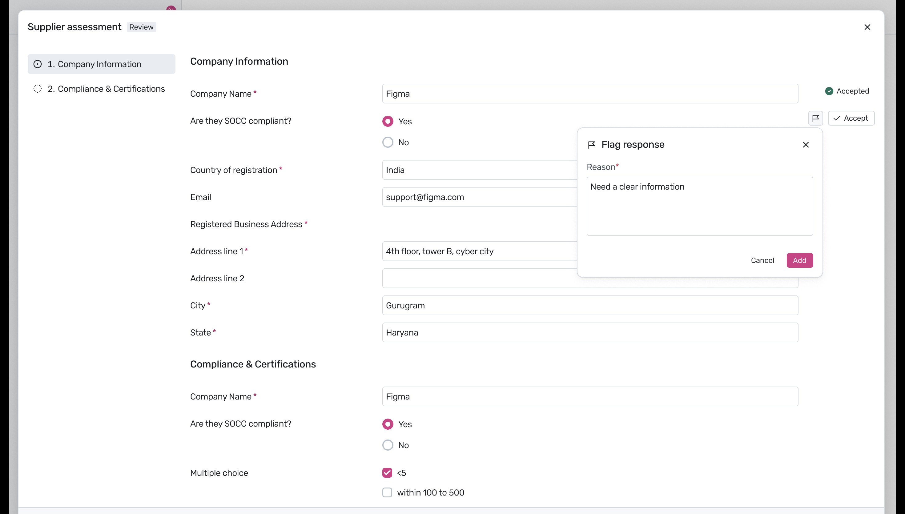 Flag response dialog box