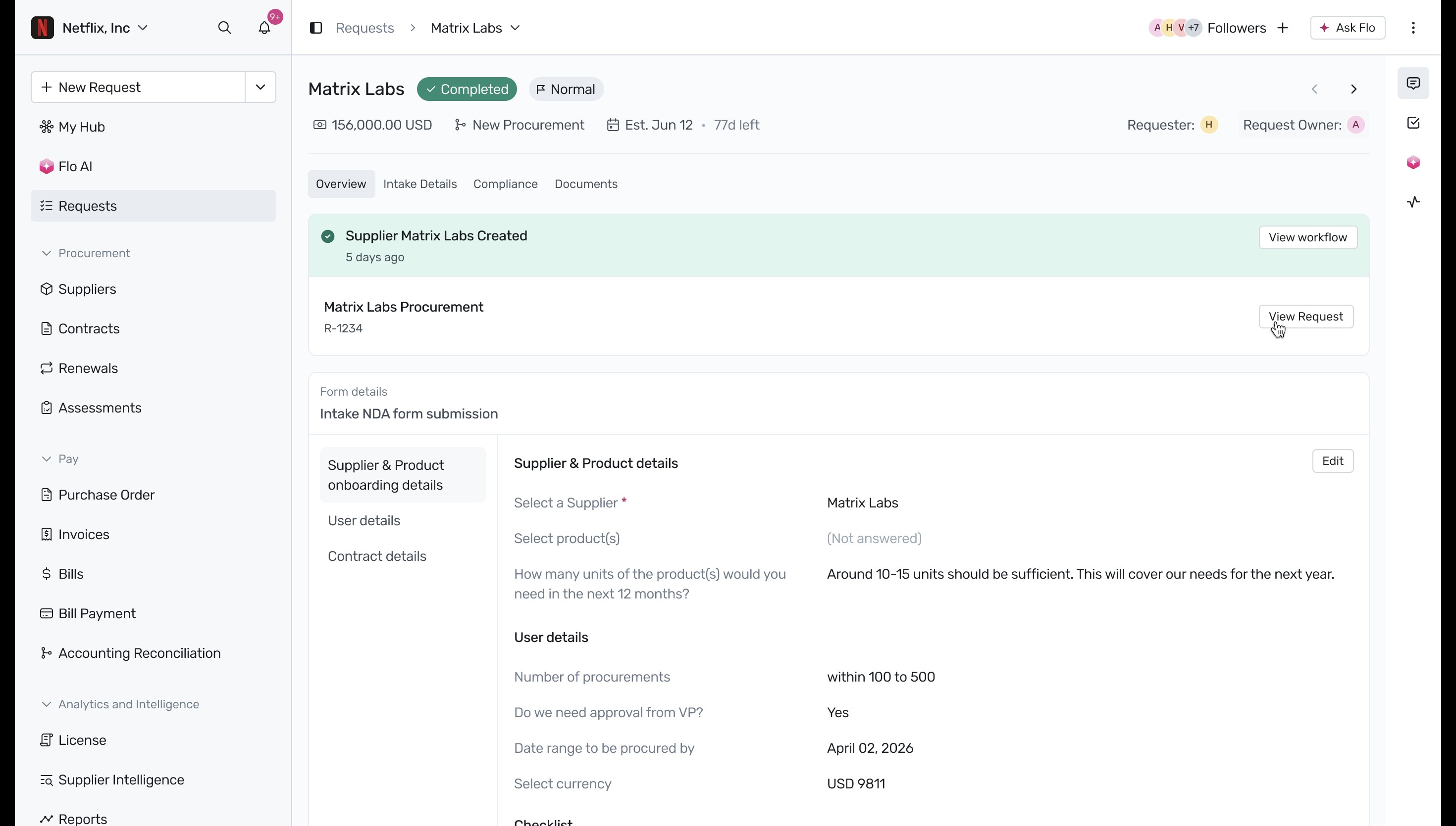 View Request button on assessment page