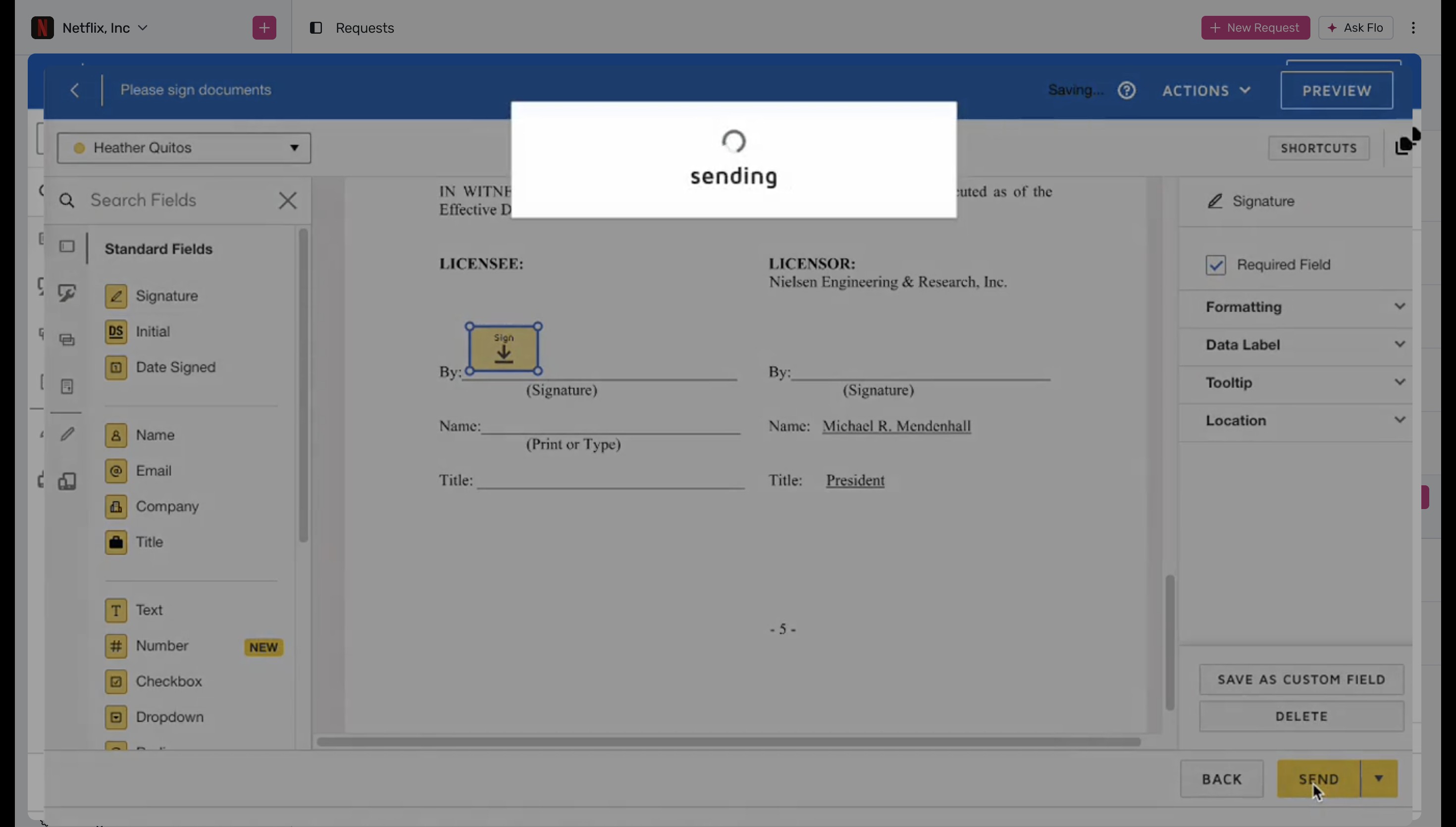 DocuSign sending progress loader