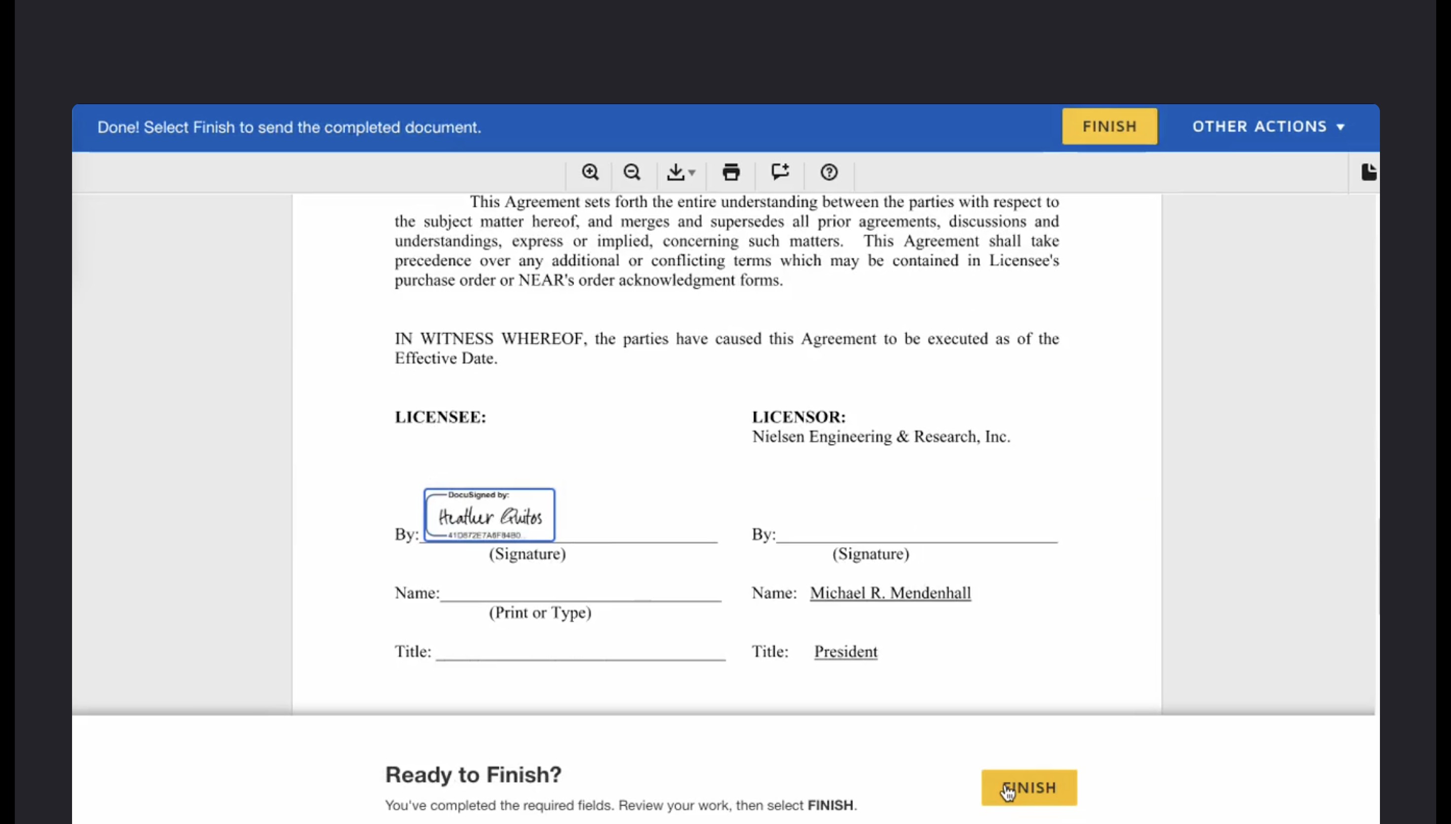 DocuSign finish button