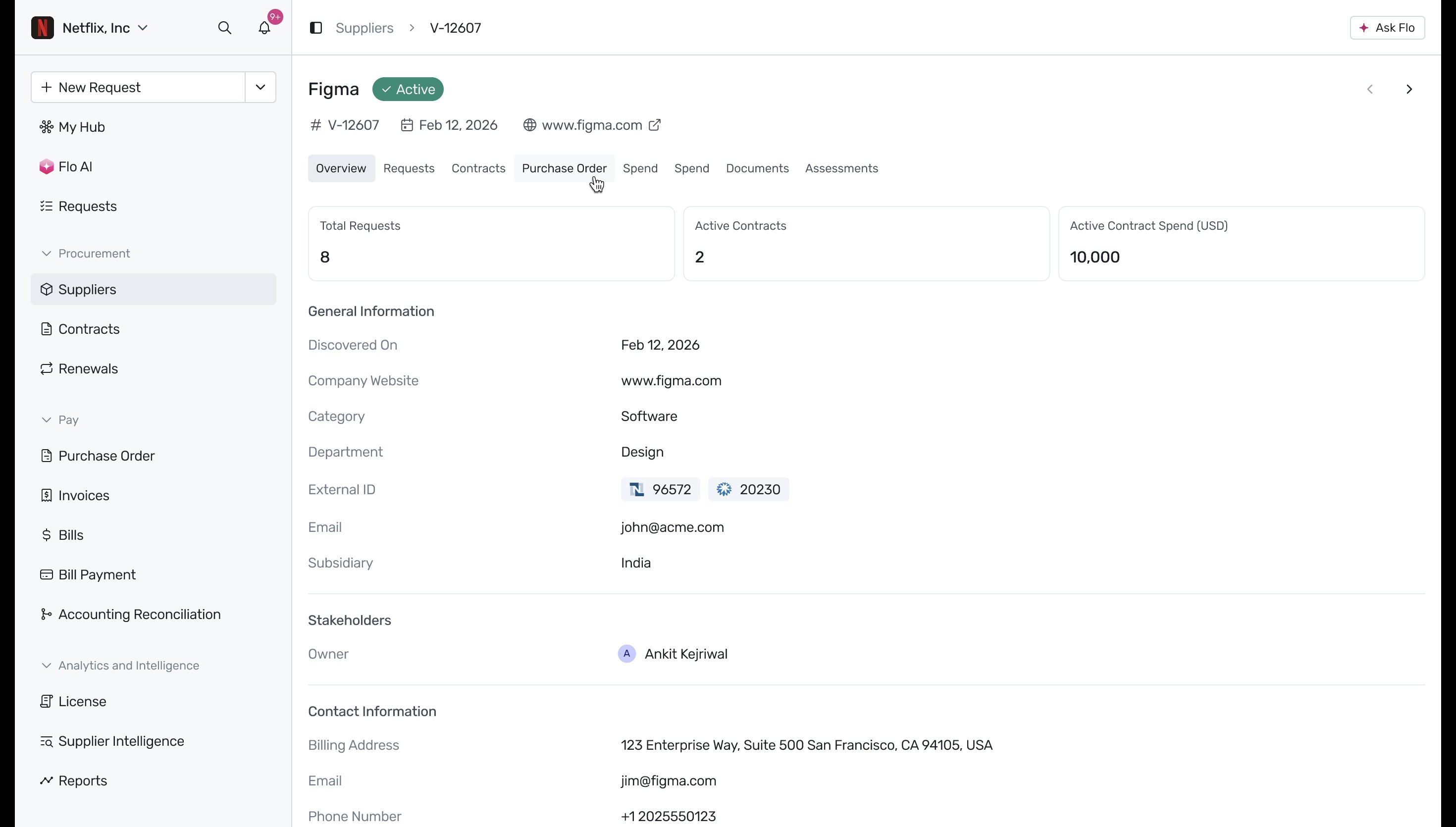 Onboarded supplier profile view