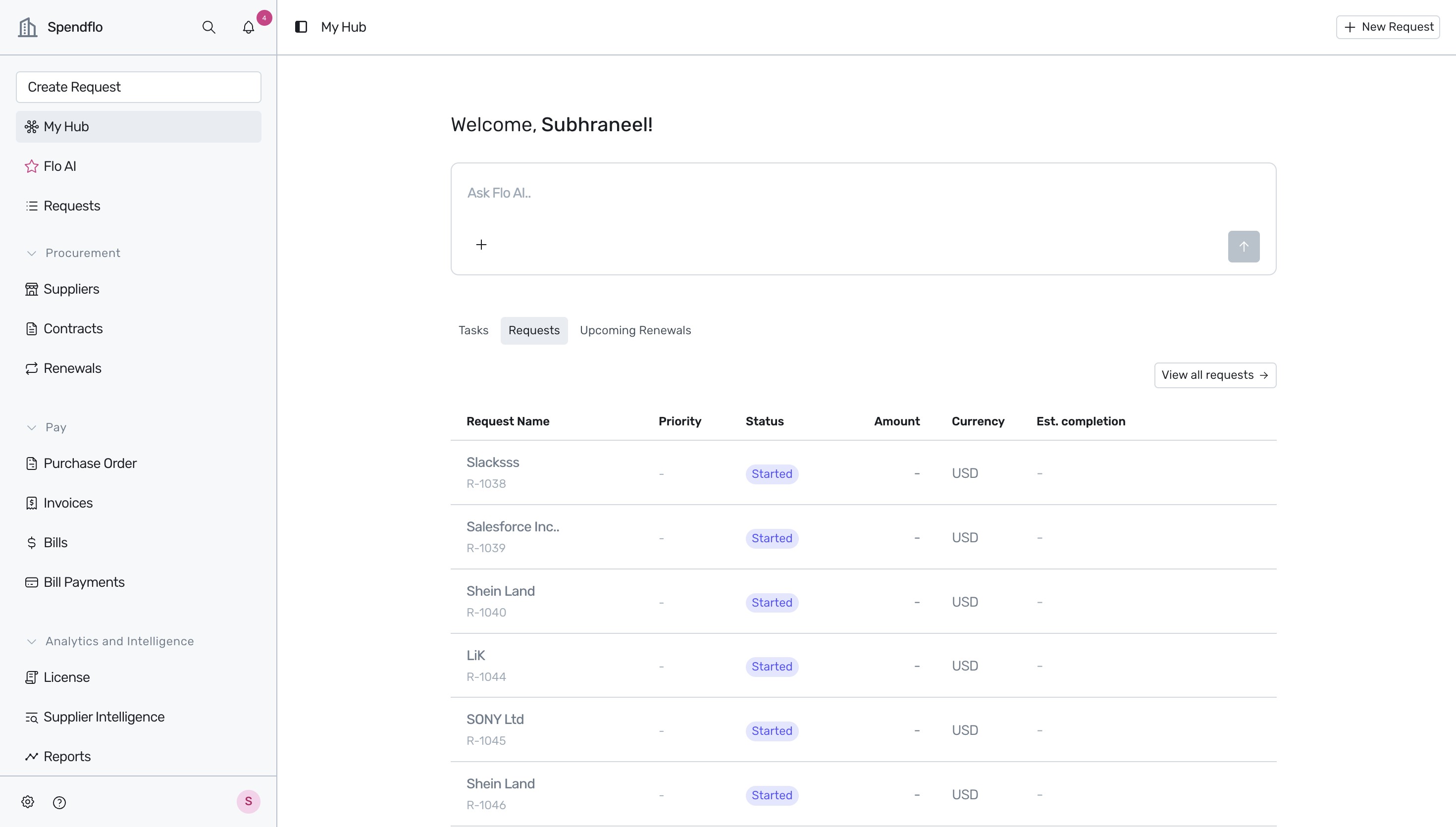 Spendflo sidebar highlighting Supplier Intelligence menu item