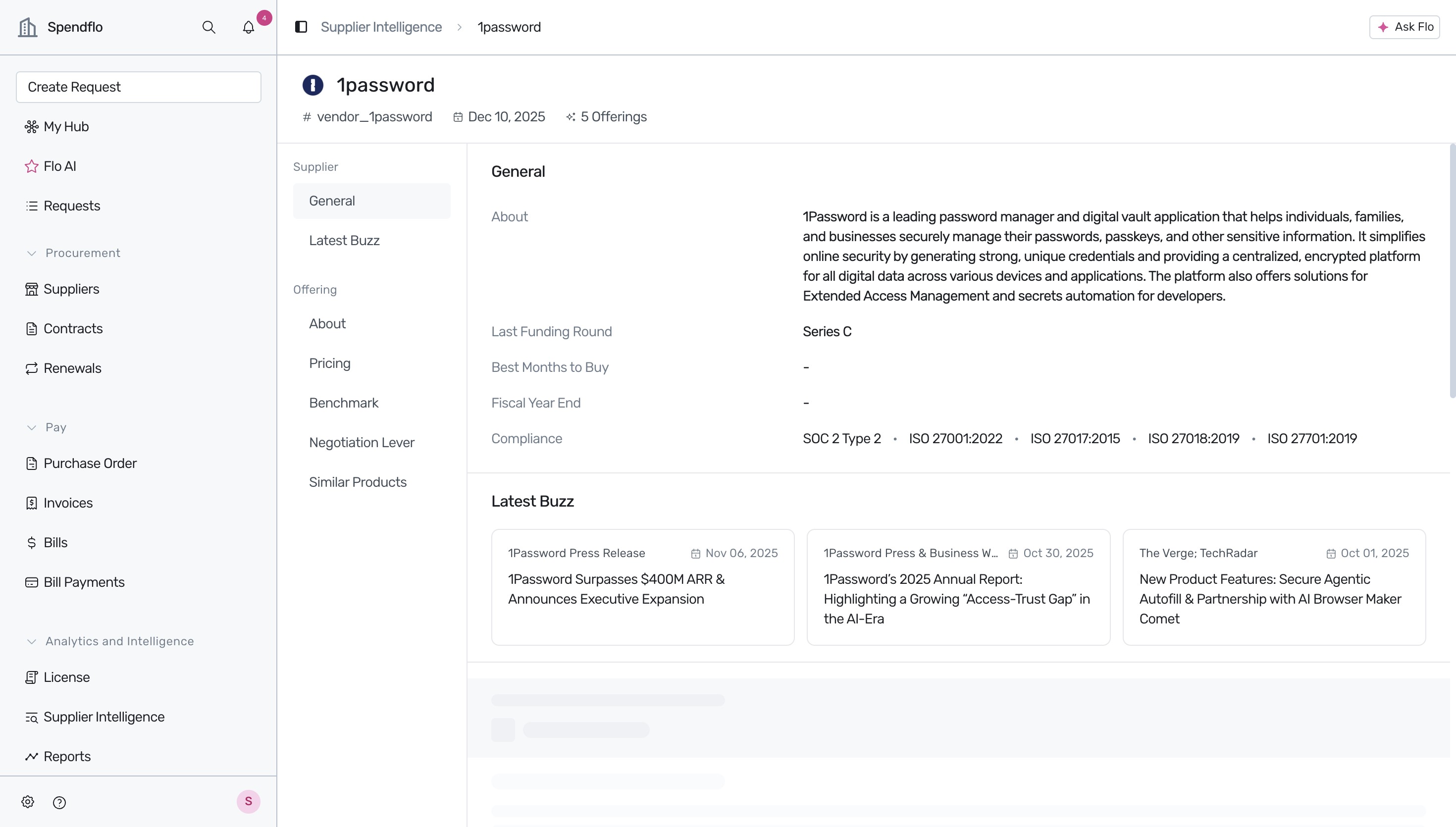 Supplier overview tab displaying company information