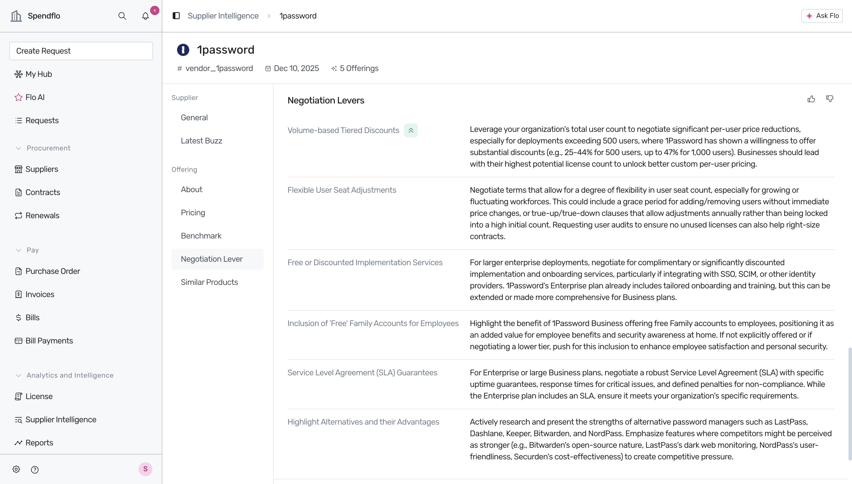 Negotiation levers section detailing tactical strategies
