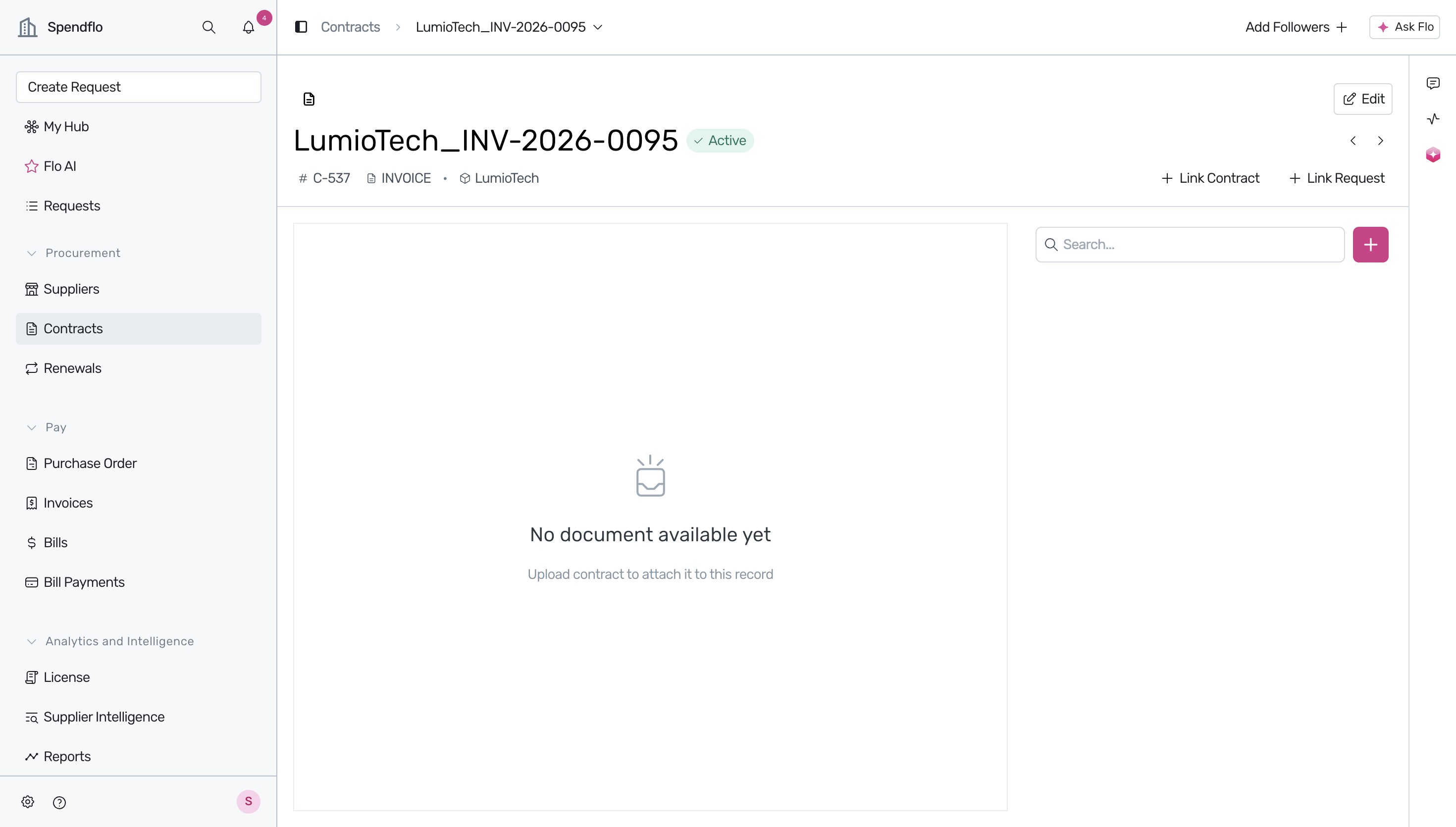 Selecting a contract from the list