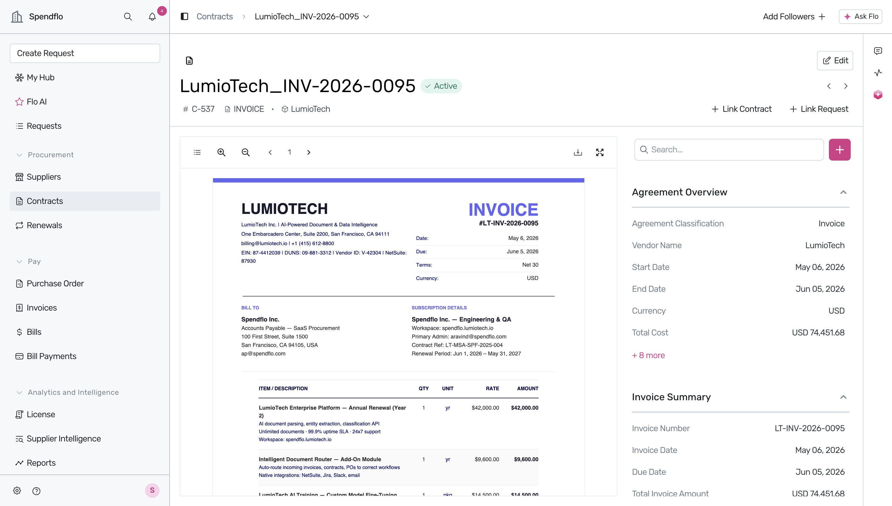 Document viewer and Flo AI extracted metadata