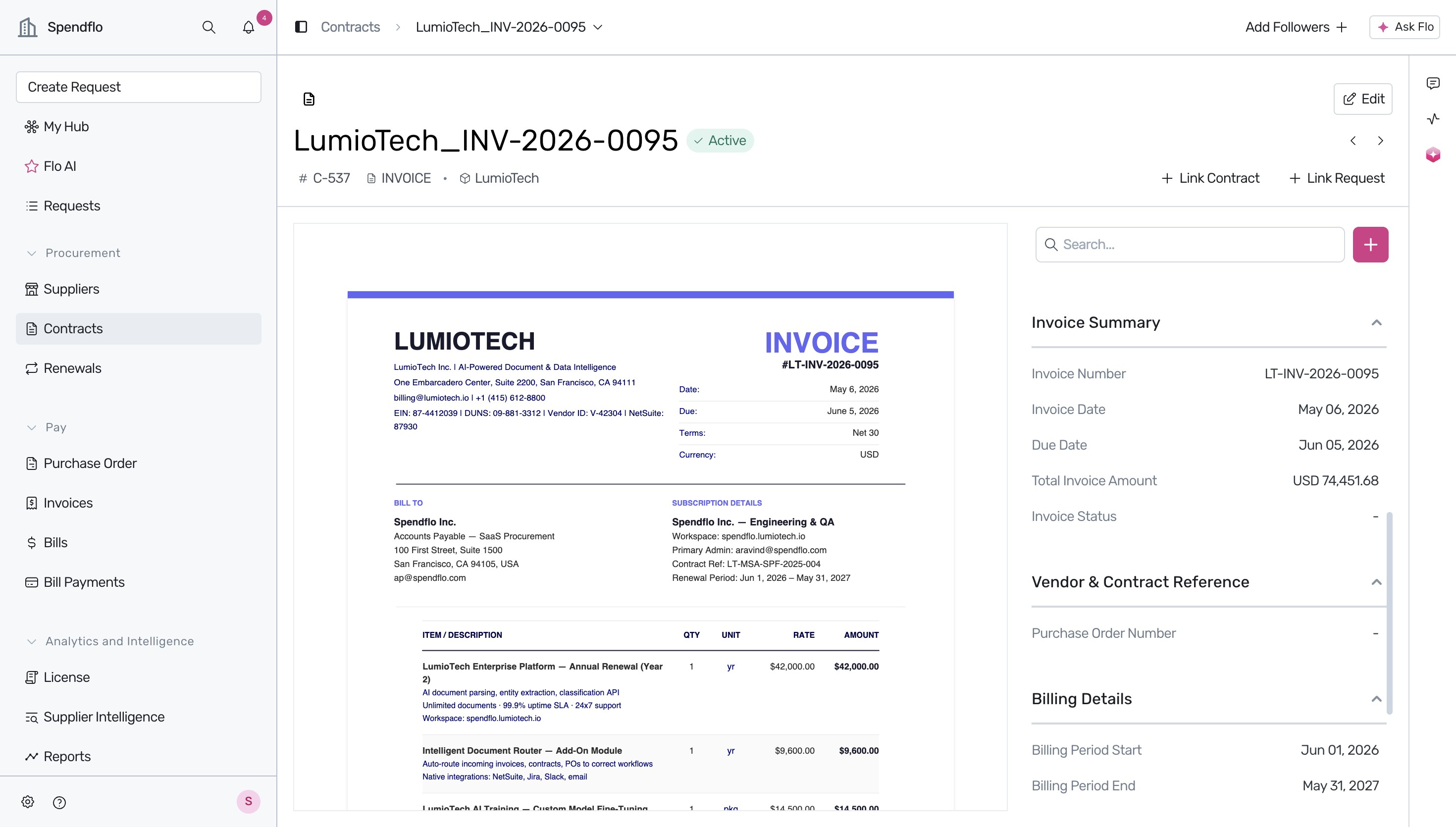 Reviewing invoice summary and billing details