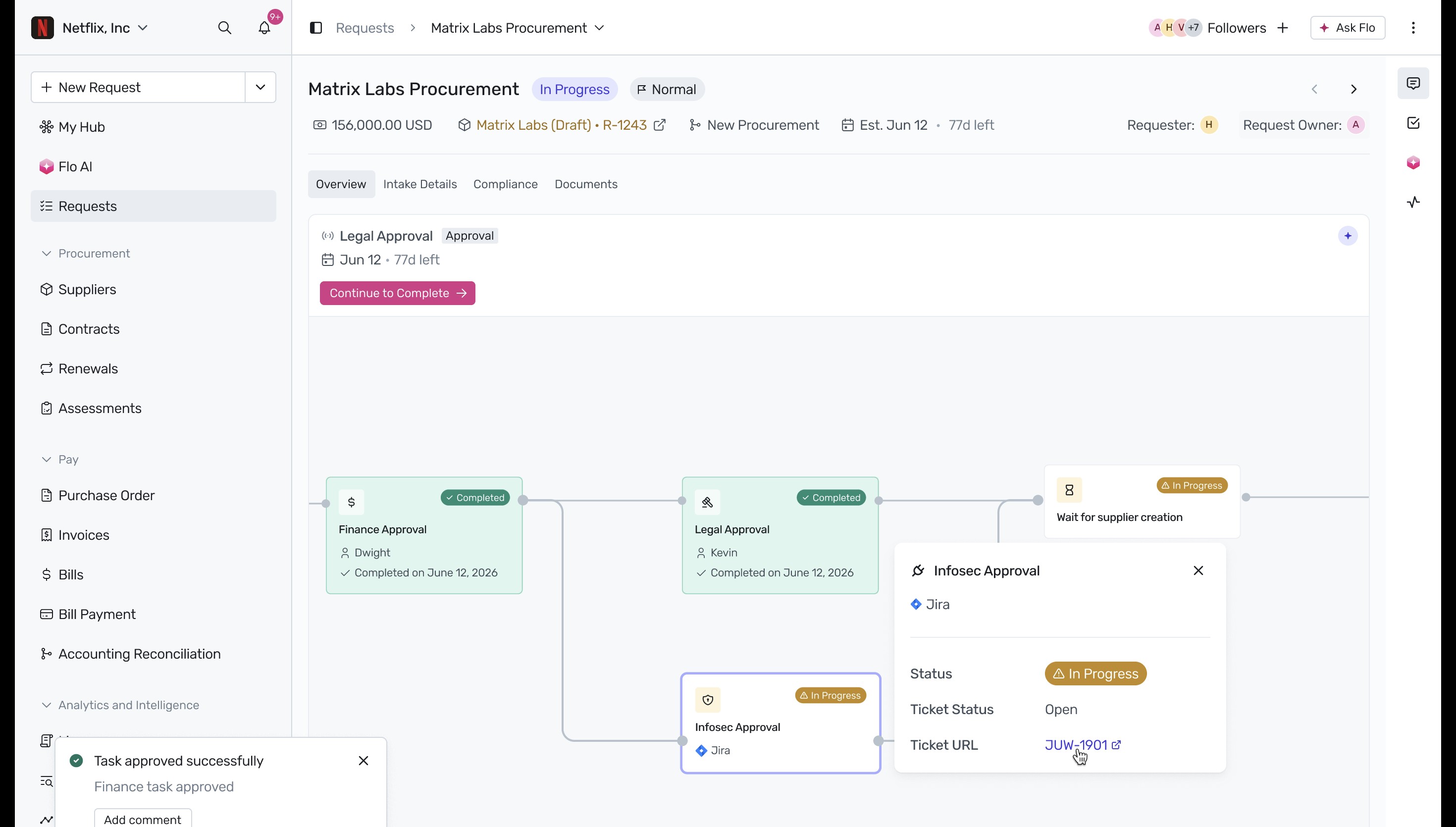 Infosec Approval node popover with Jira link