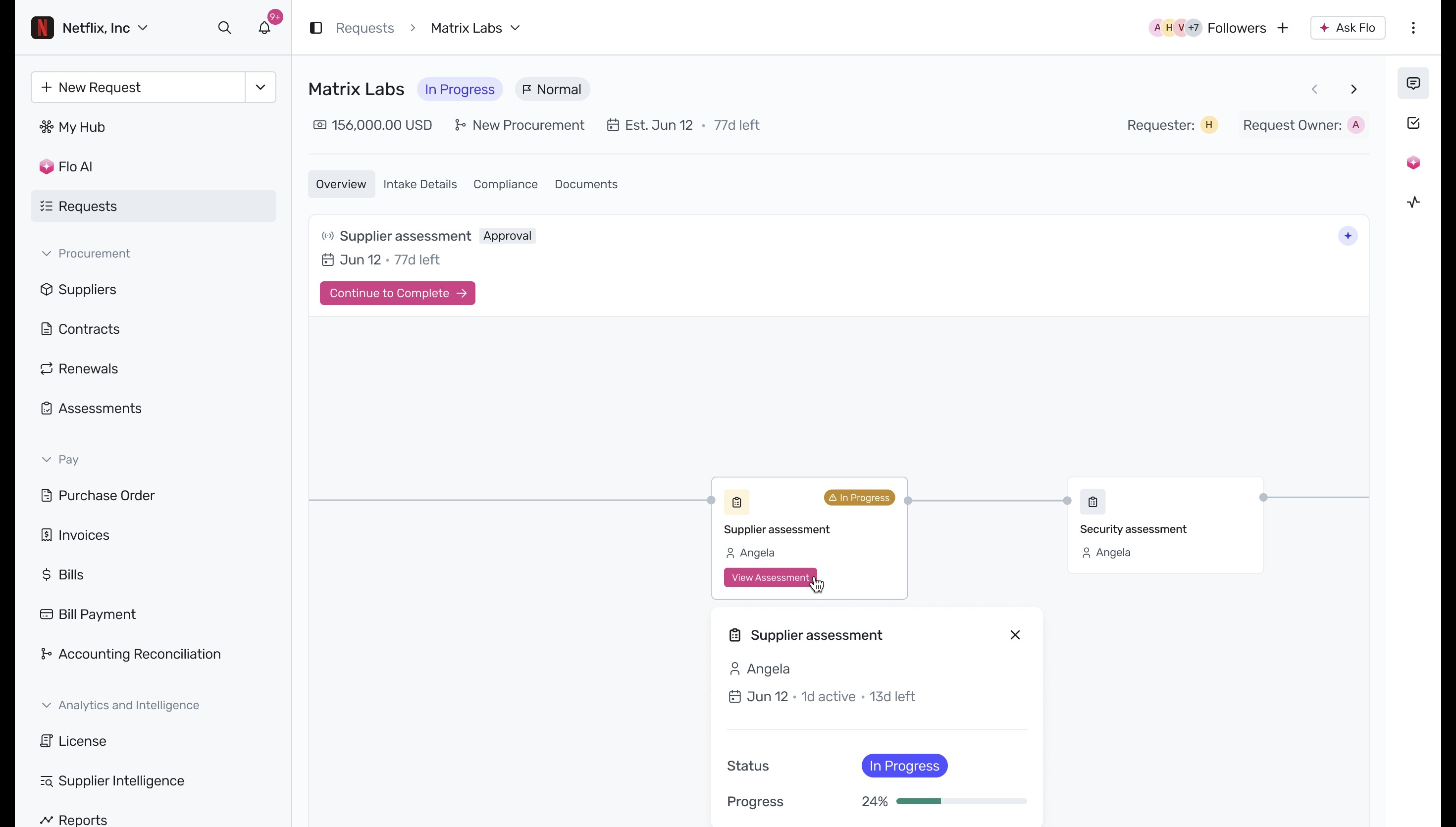 Supplier onboarding assessment workflow progress