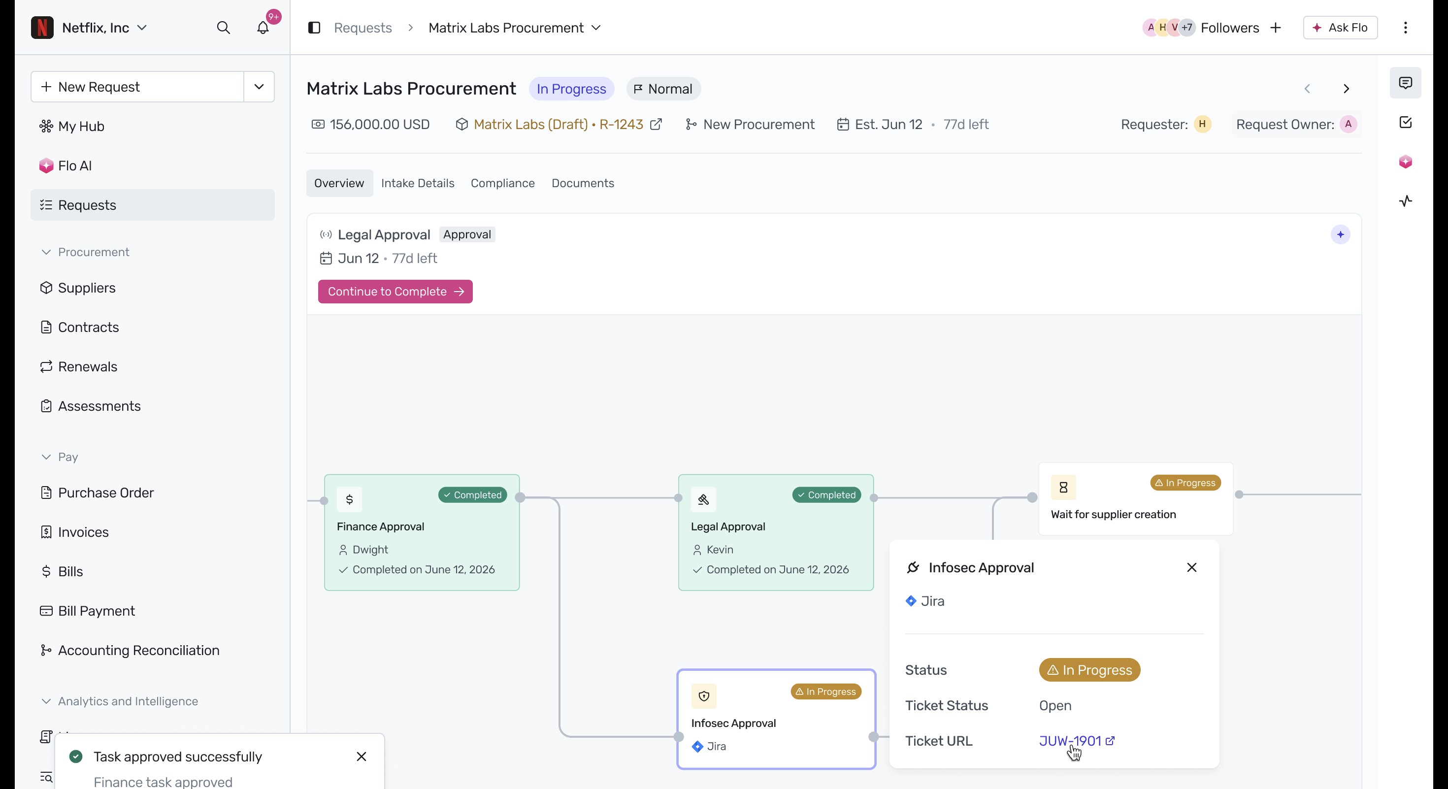 Infosec Approval node showing Jira ticket link