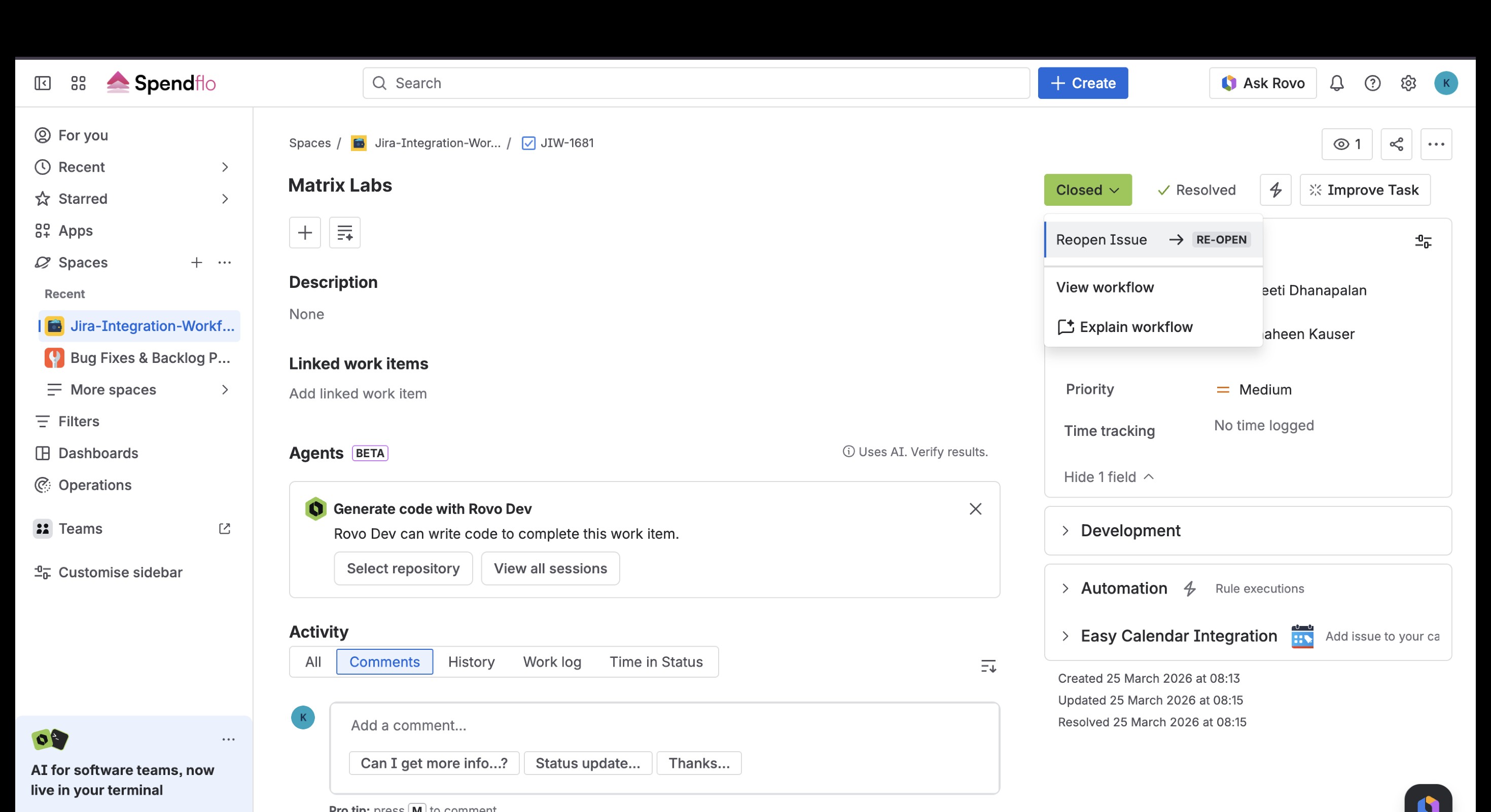 Jira ticket interface showing closed status