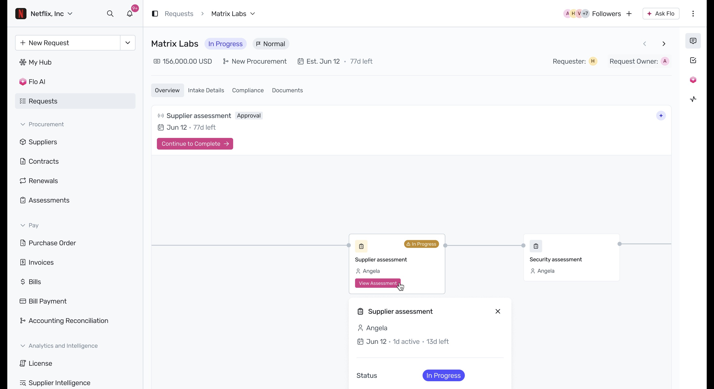 Supplier assessment node with View Assessment button