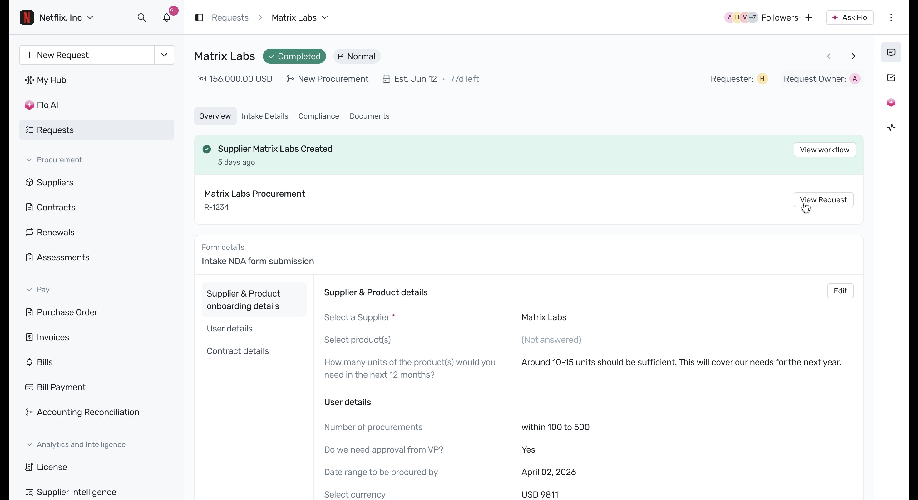 Completed supplier assessment view request button