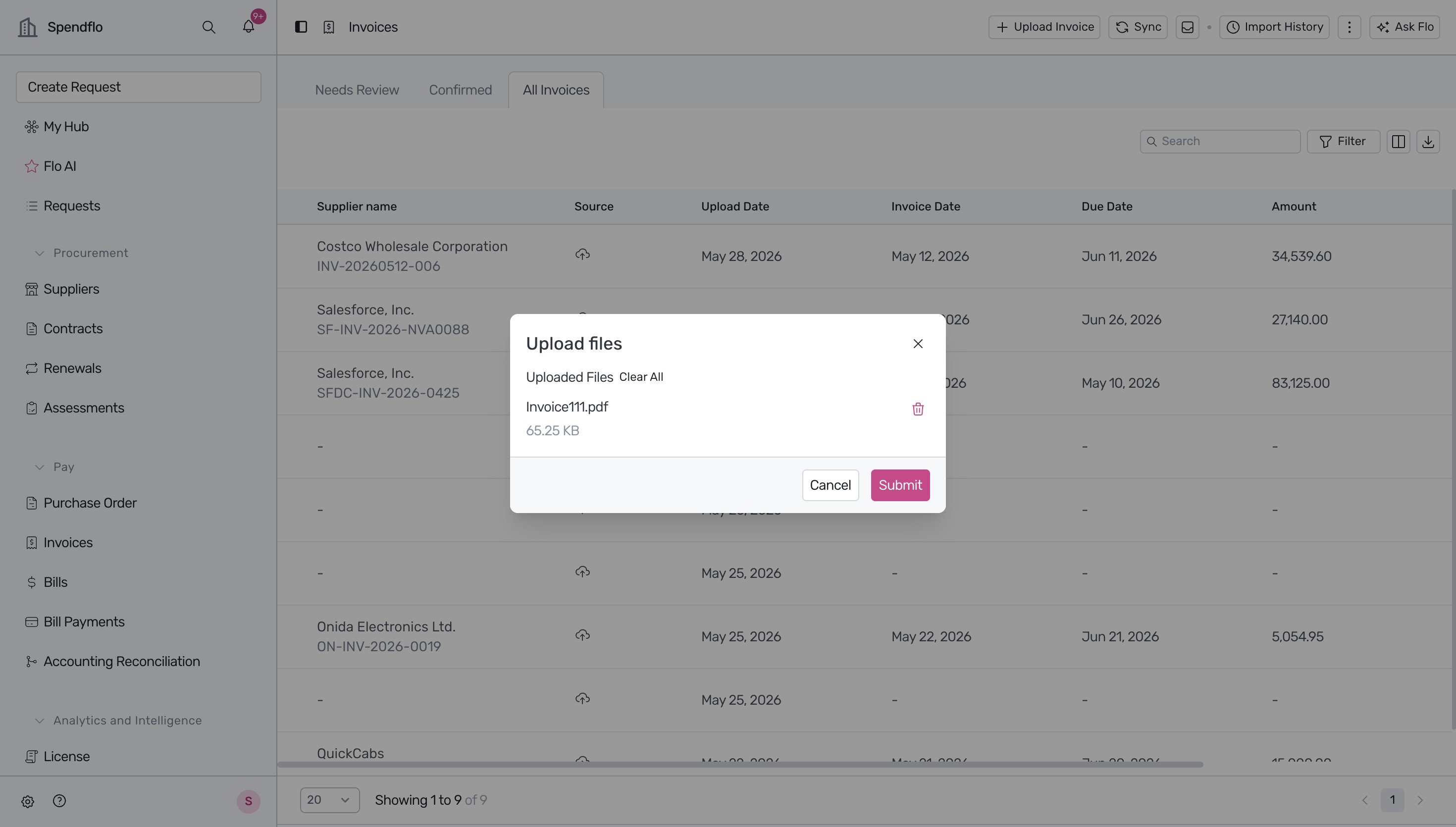File upload dialog with submit button