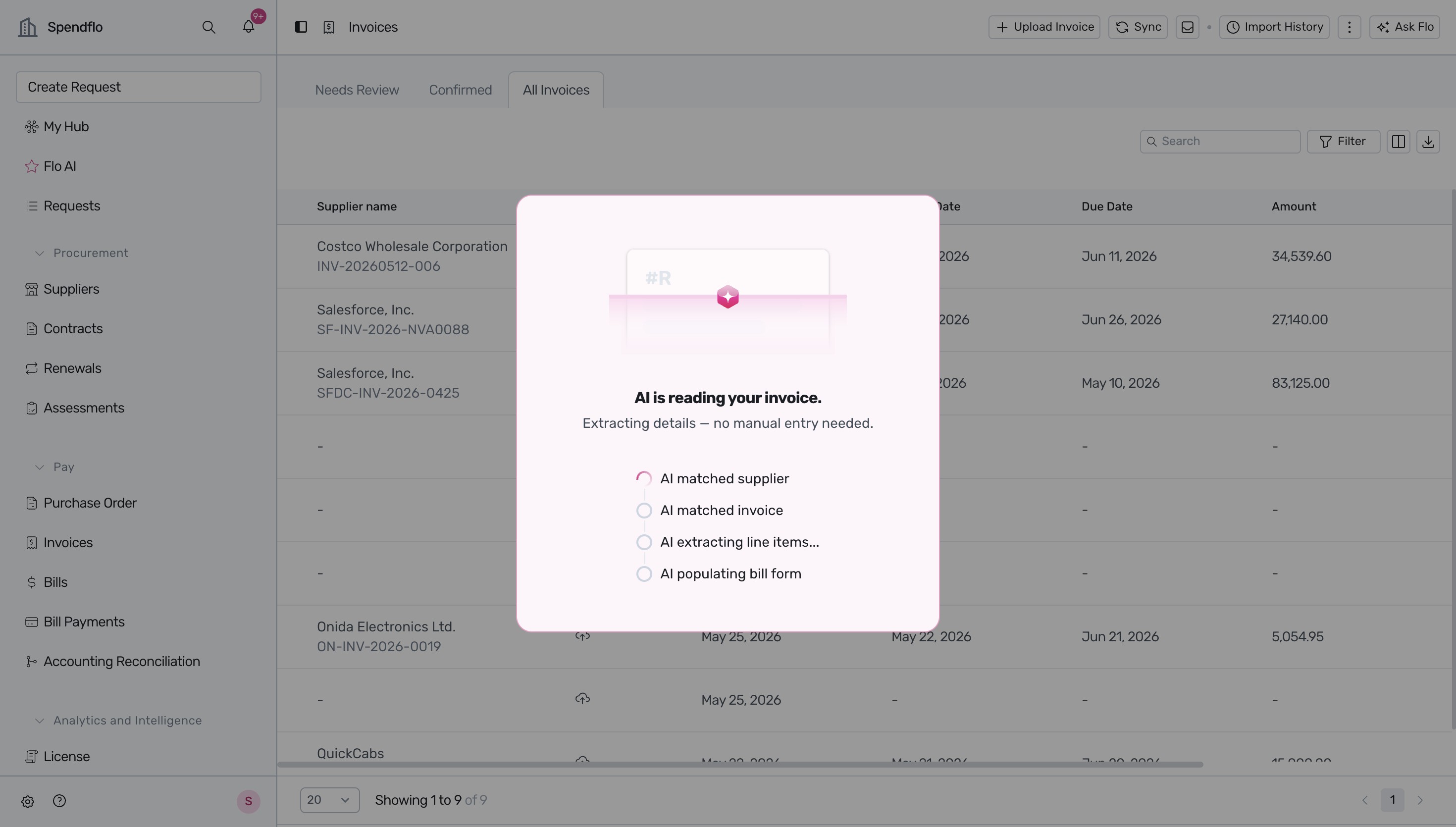 AI processing and extracting invoice details