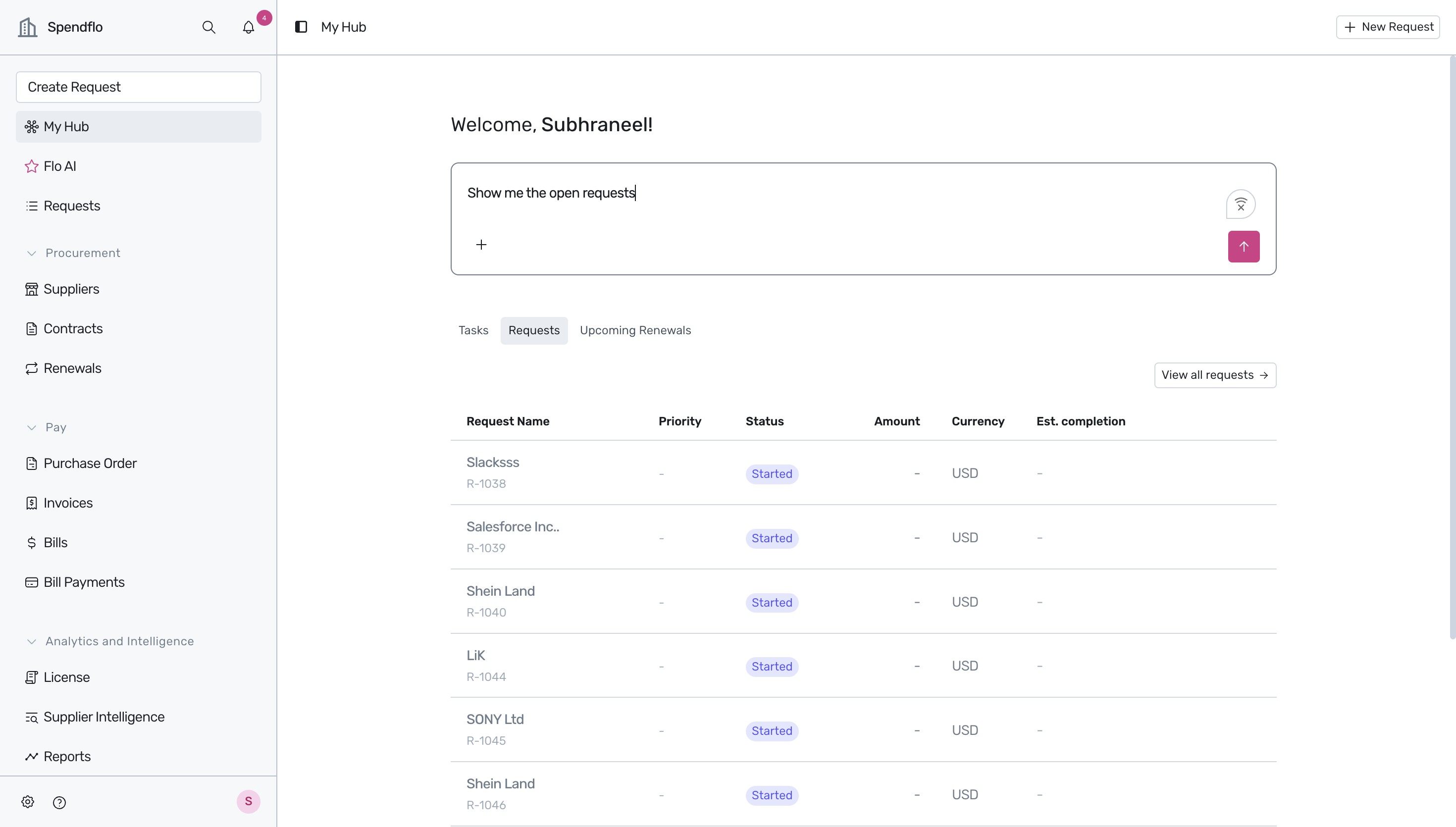 Ask Flo AI input box on My Hub dashboard