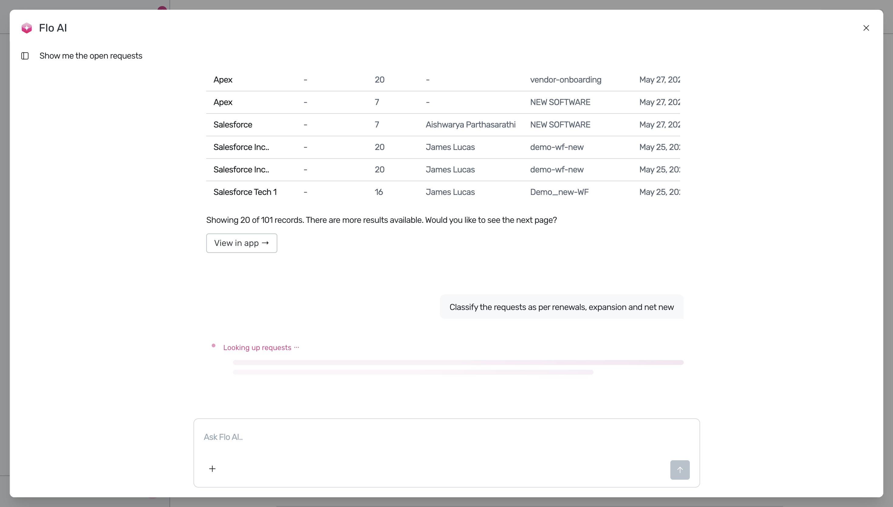 Entering classification query in Flo AI