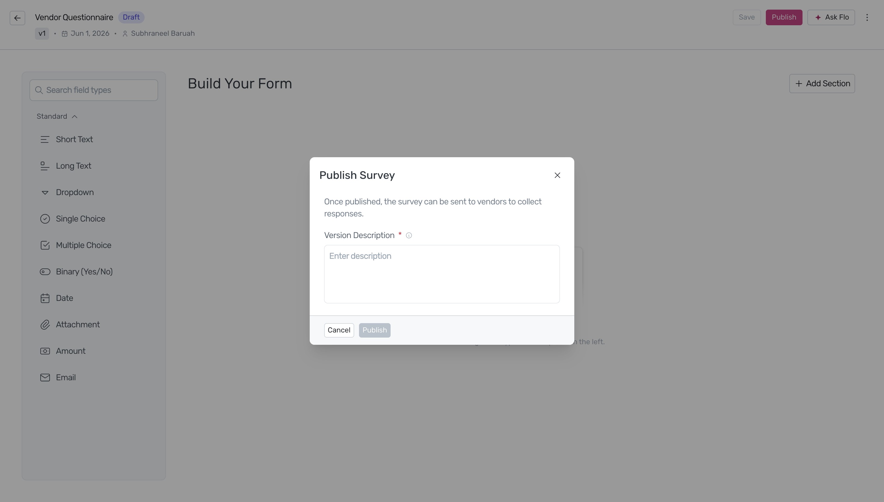 Publish button in the form builder