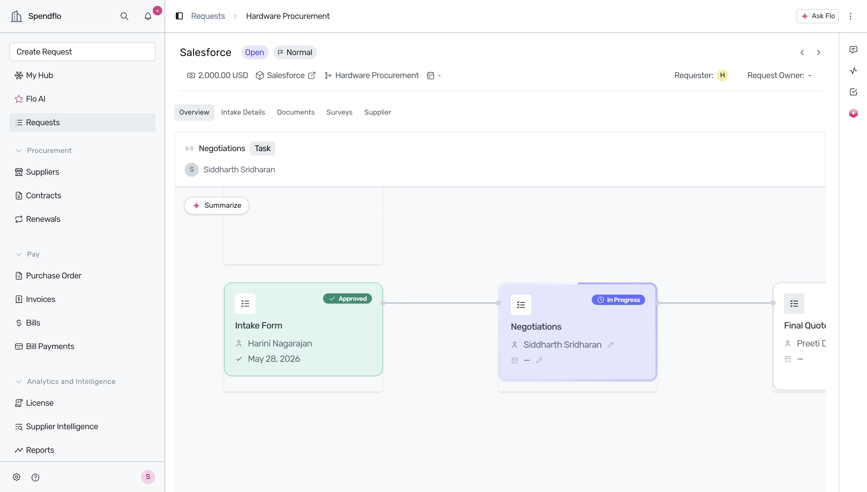 Assignee dropdown menu on a task card