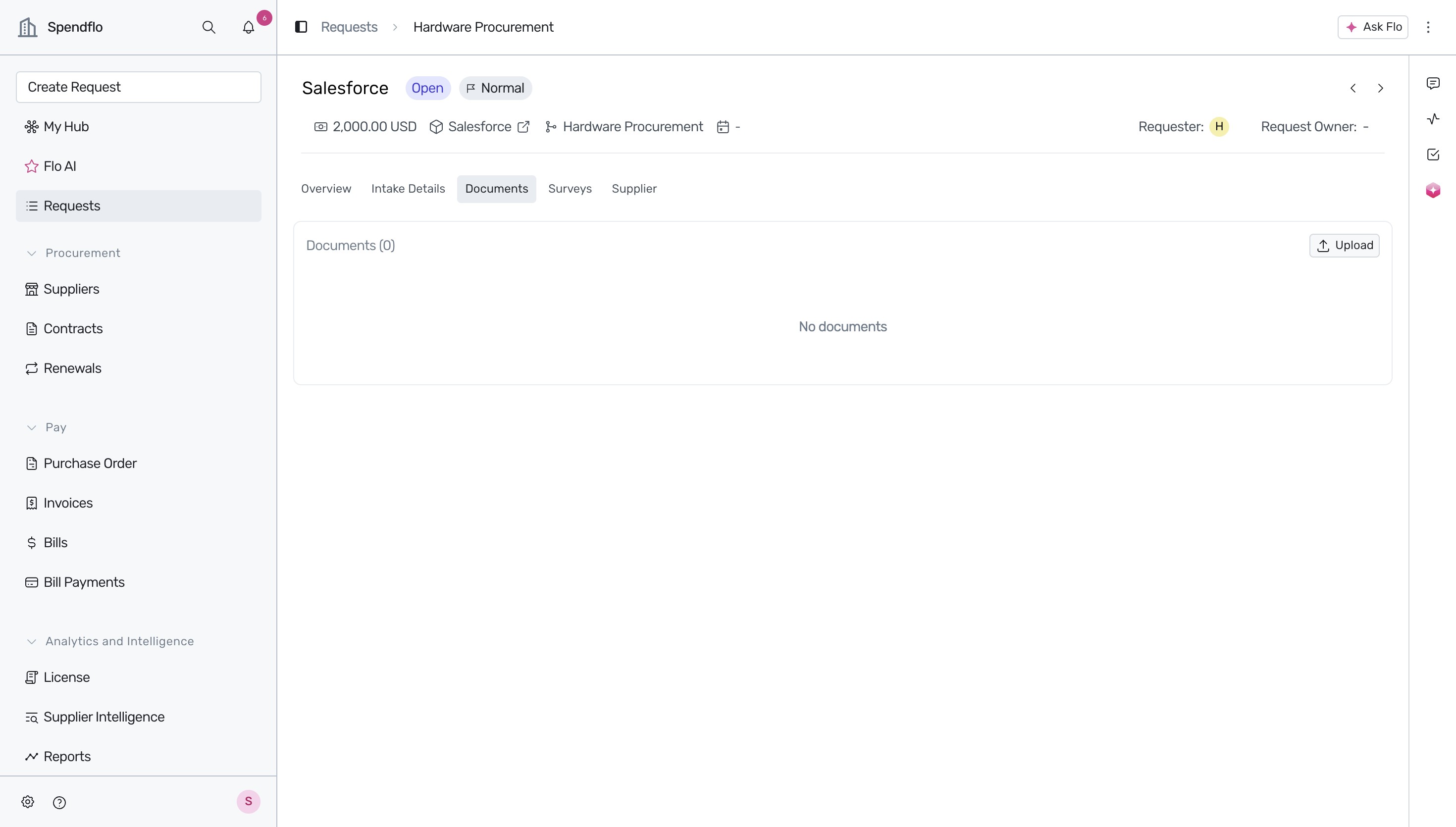 Documents tab showing associated files