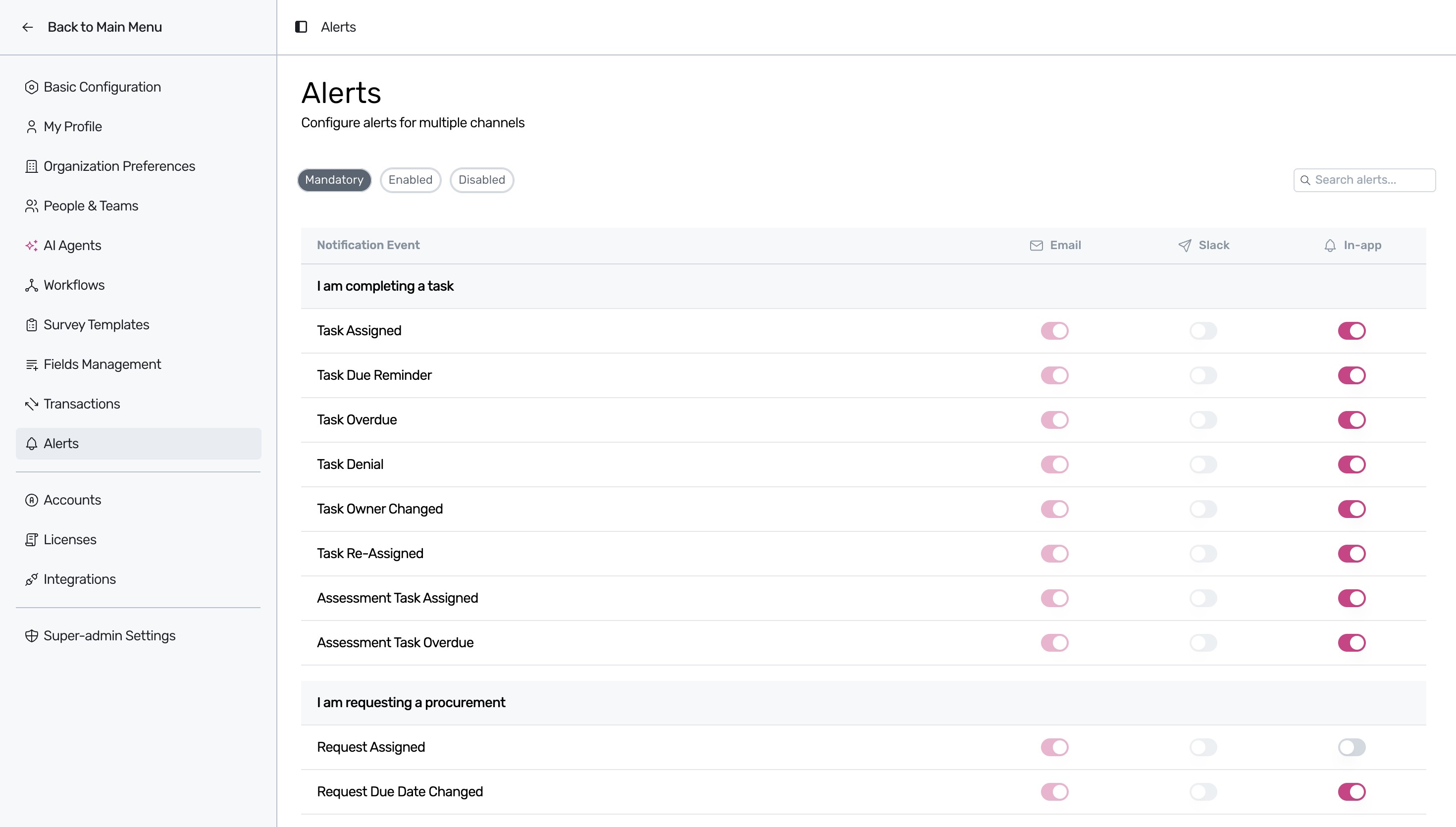 Alerts management page overview