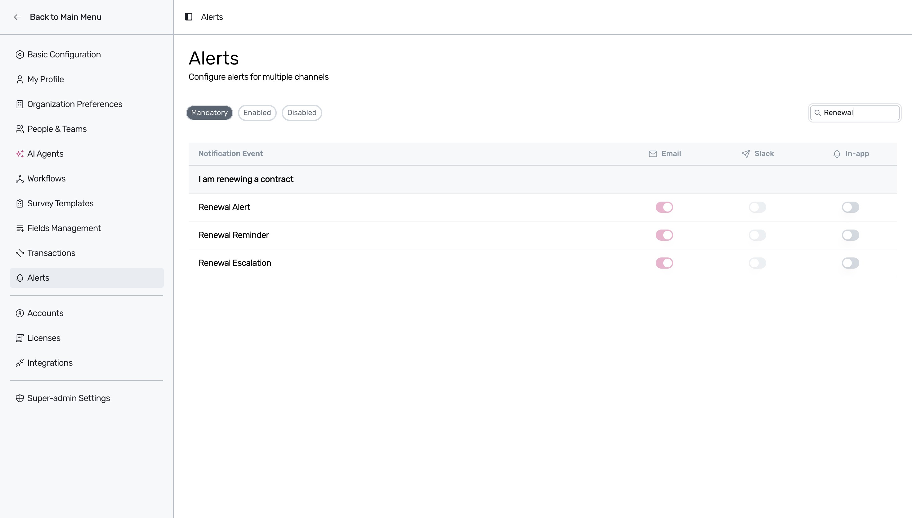 Searching for renewal alerts
