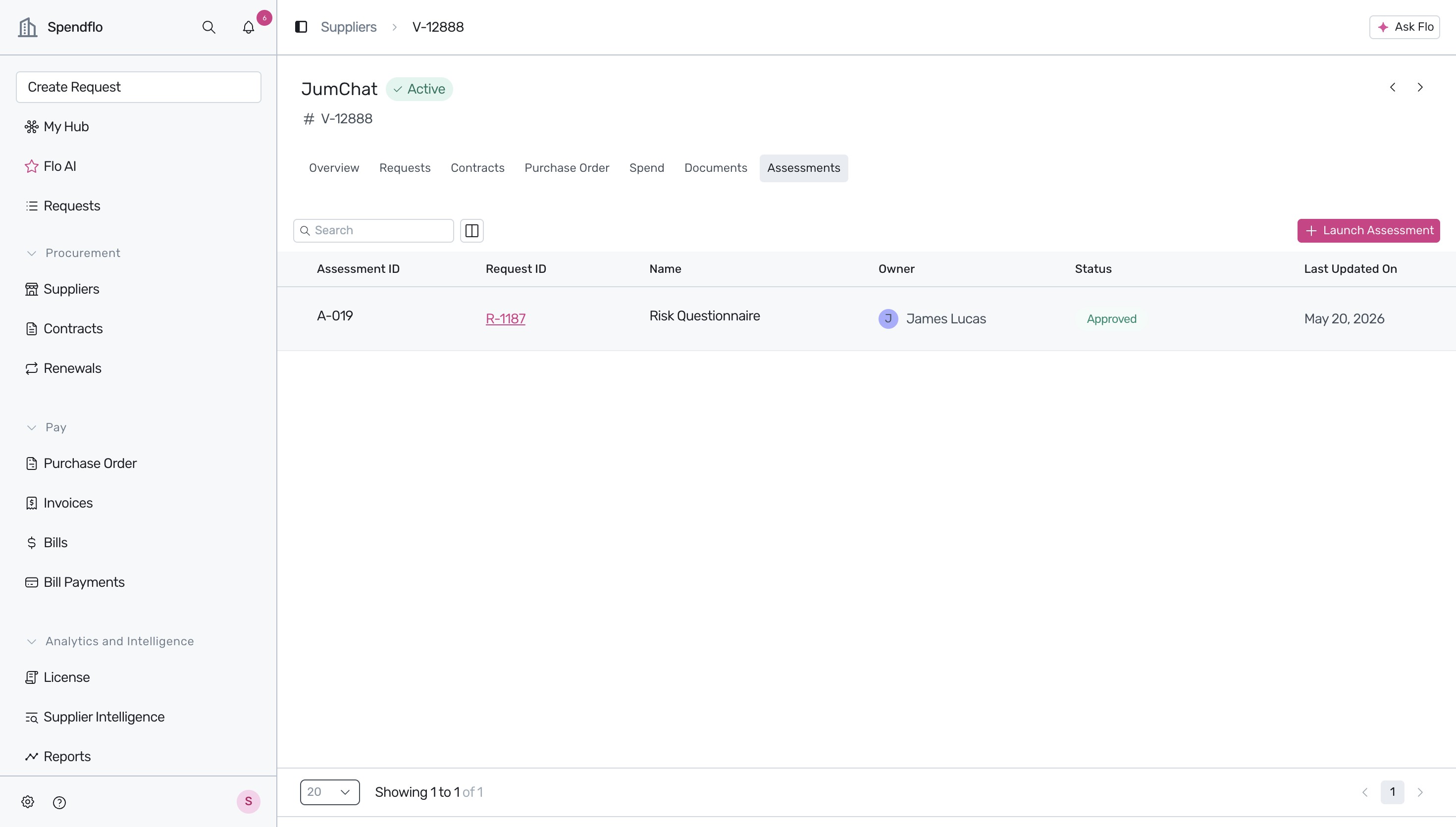 Assessments tab showing security questionnaires
