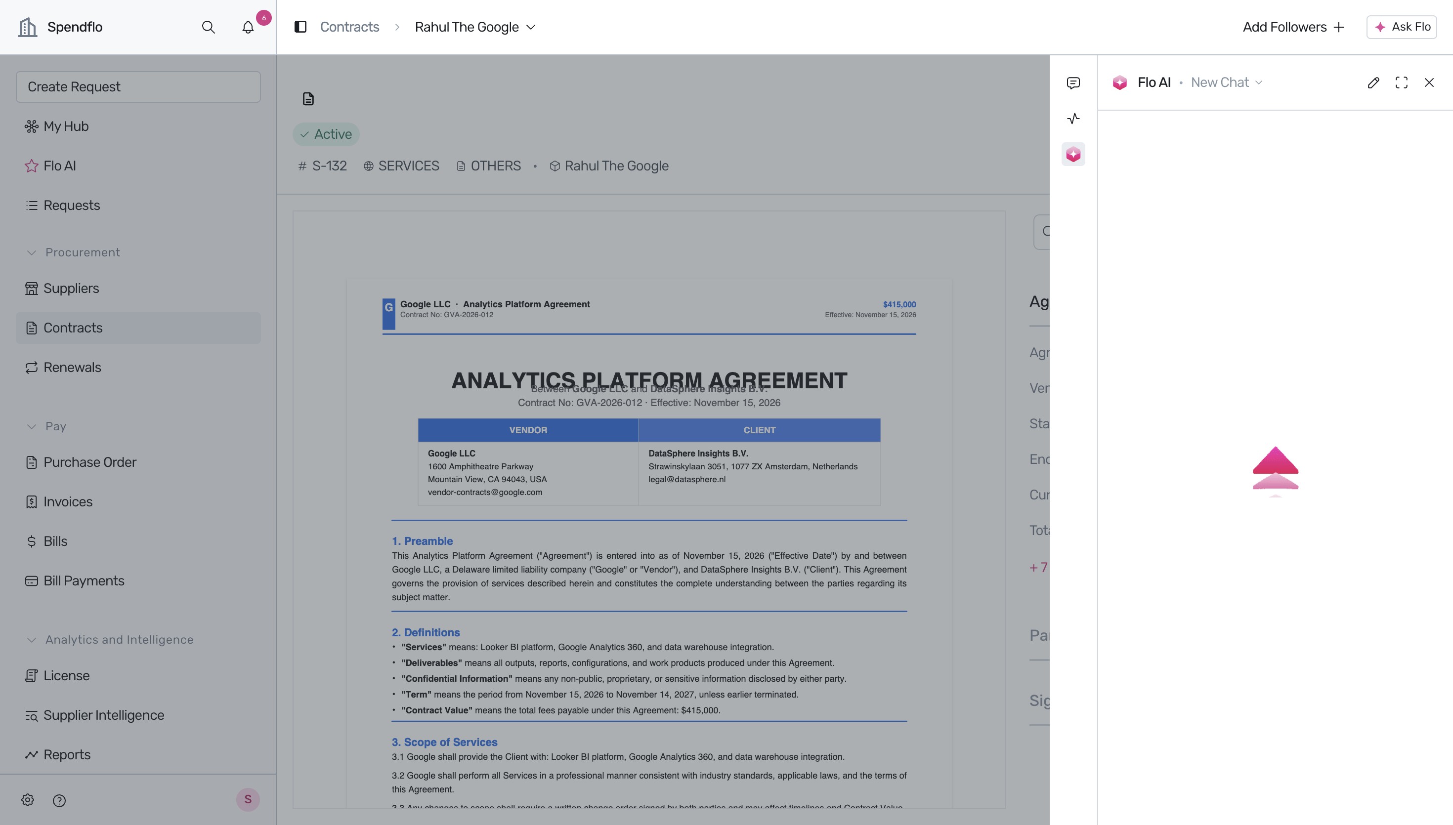Flo AI icon in the contract details sidebar