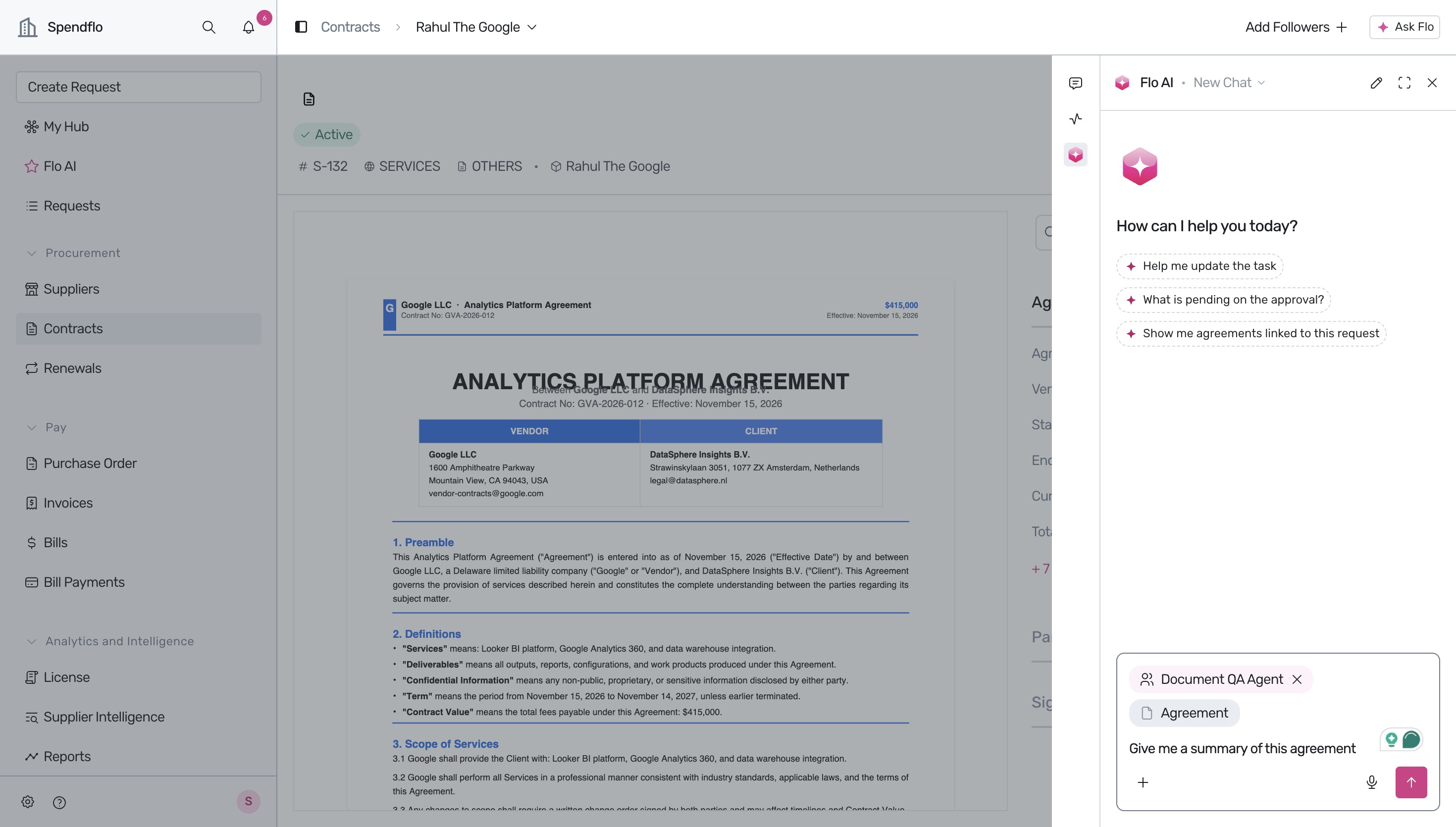 Entering a summary request in the Ask Flo AI text box