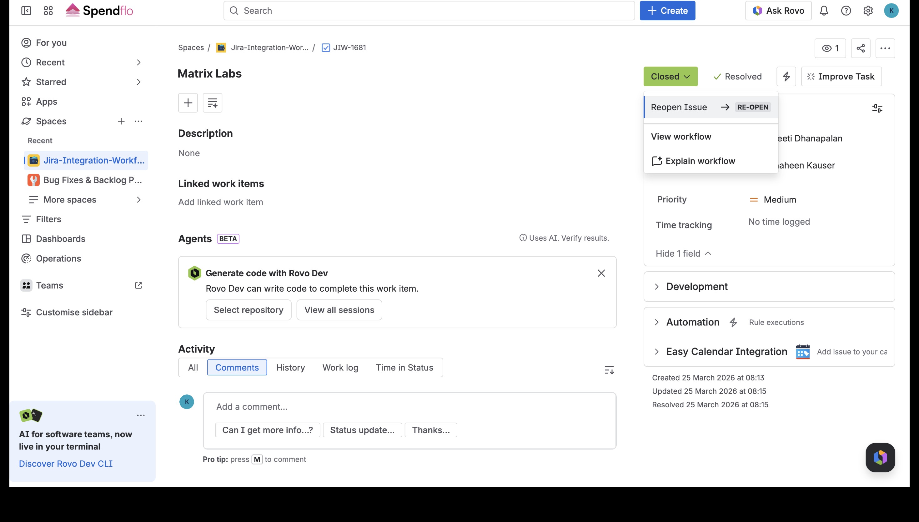 Jira ticket marked as closed