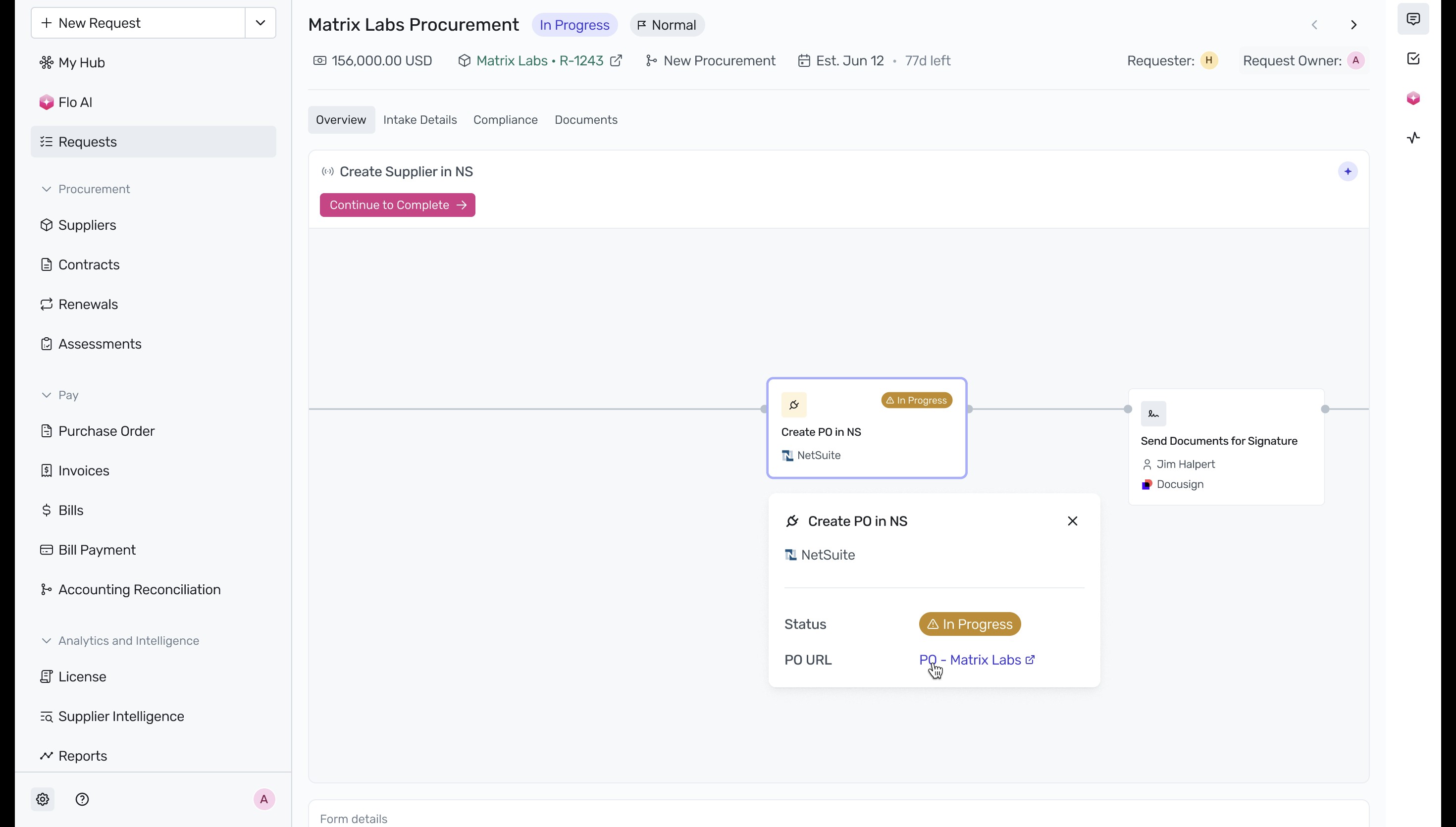 Create PO in NetSuite card